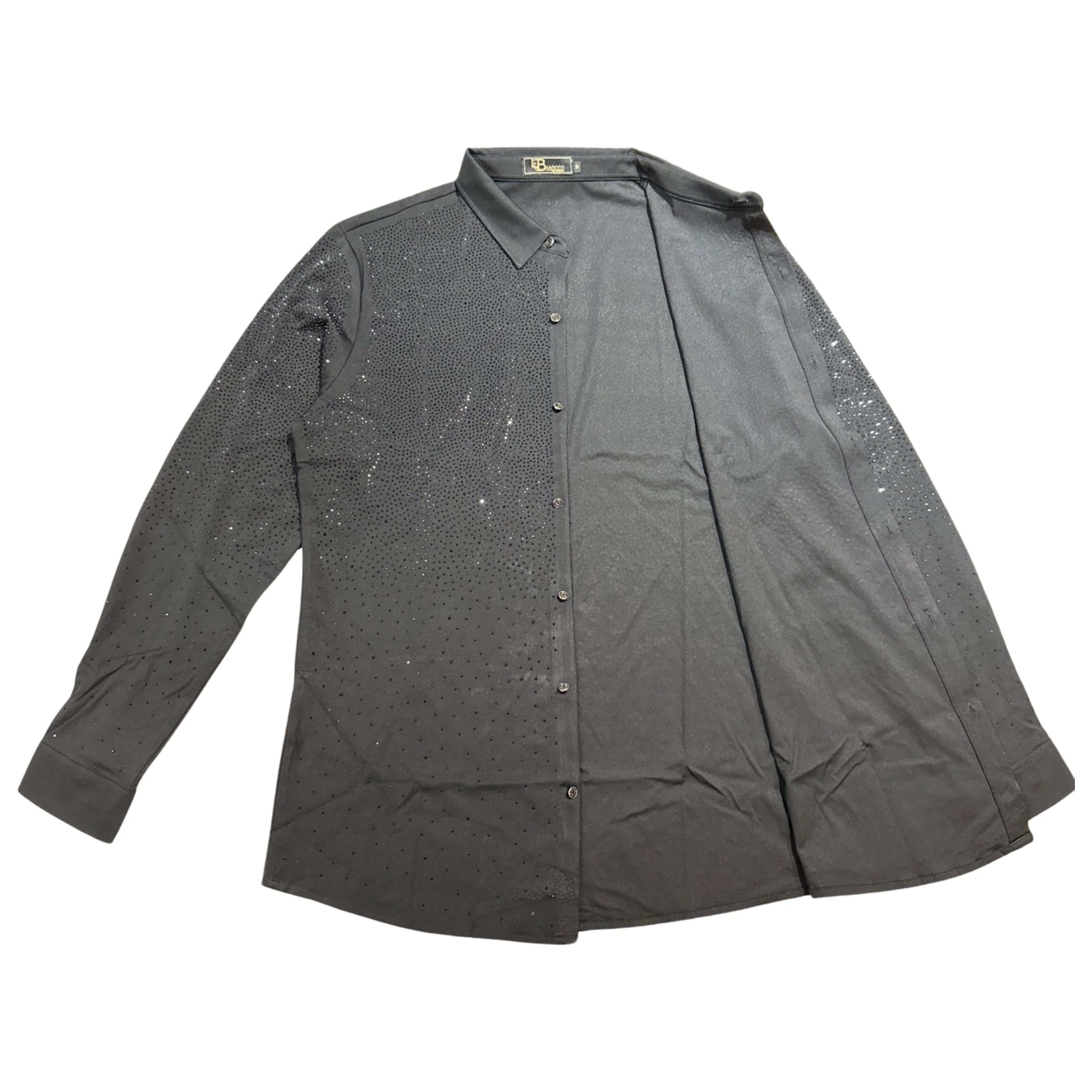 Barocco Black/Black All Over Crystal Button Up Shirt - Image 3