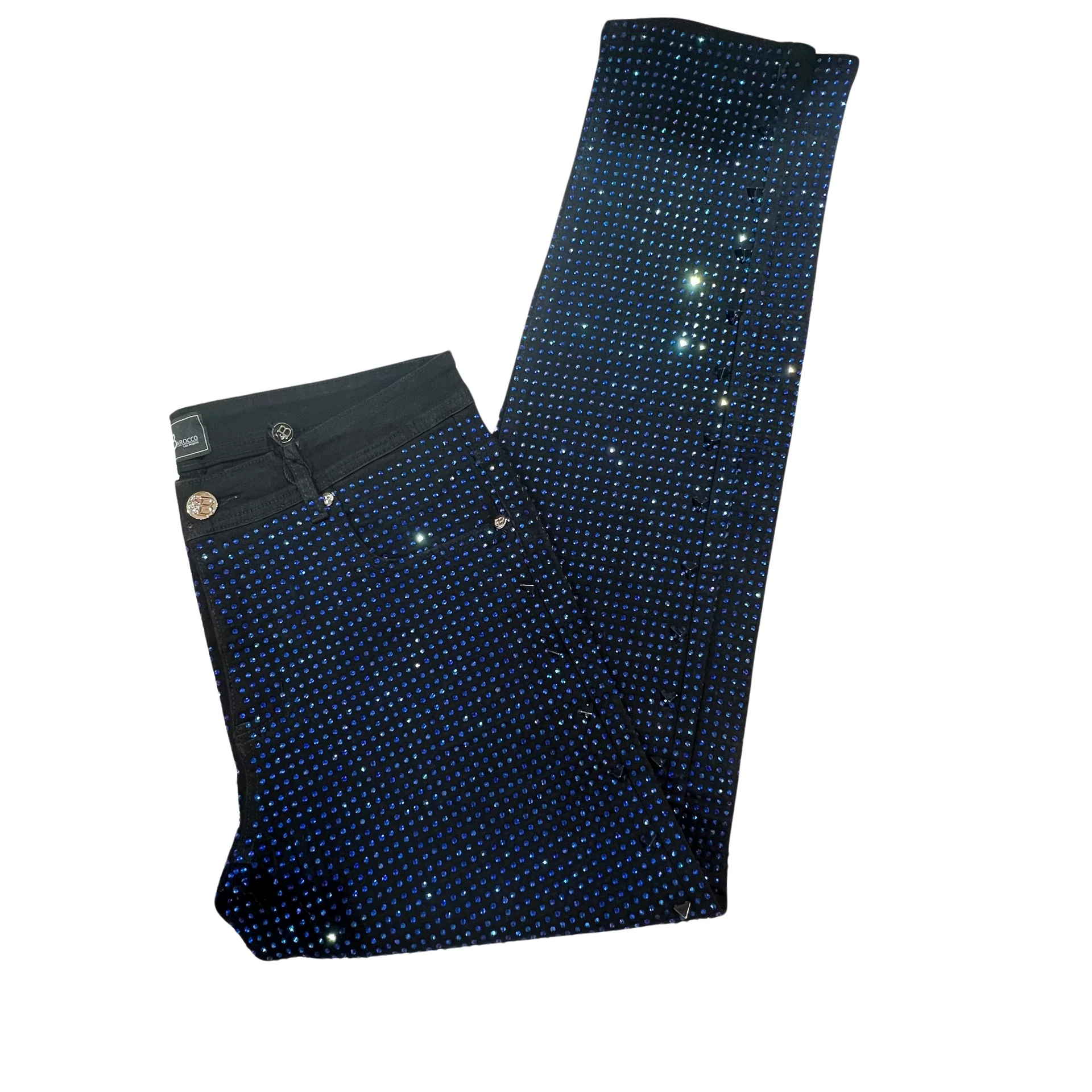 Barocco Black Fully Loaded Blue Crystal Spiked Jeans - Image 3