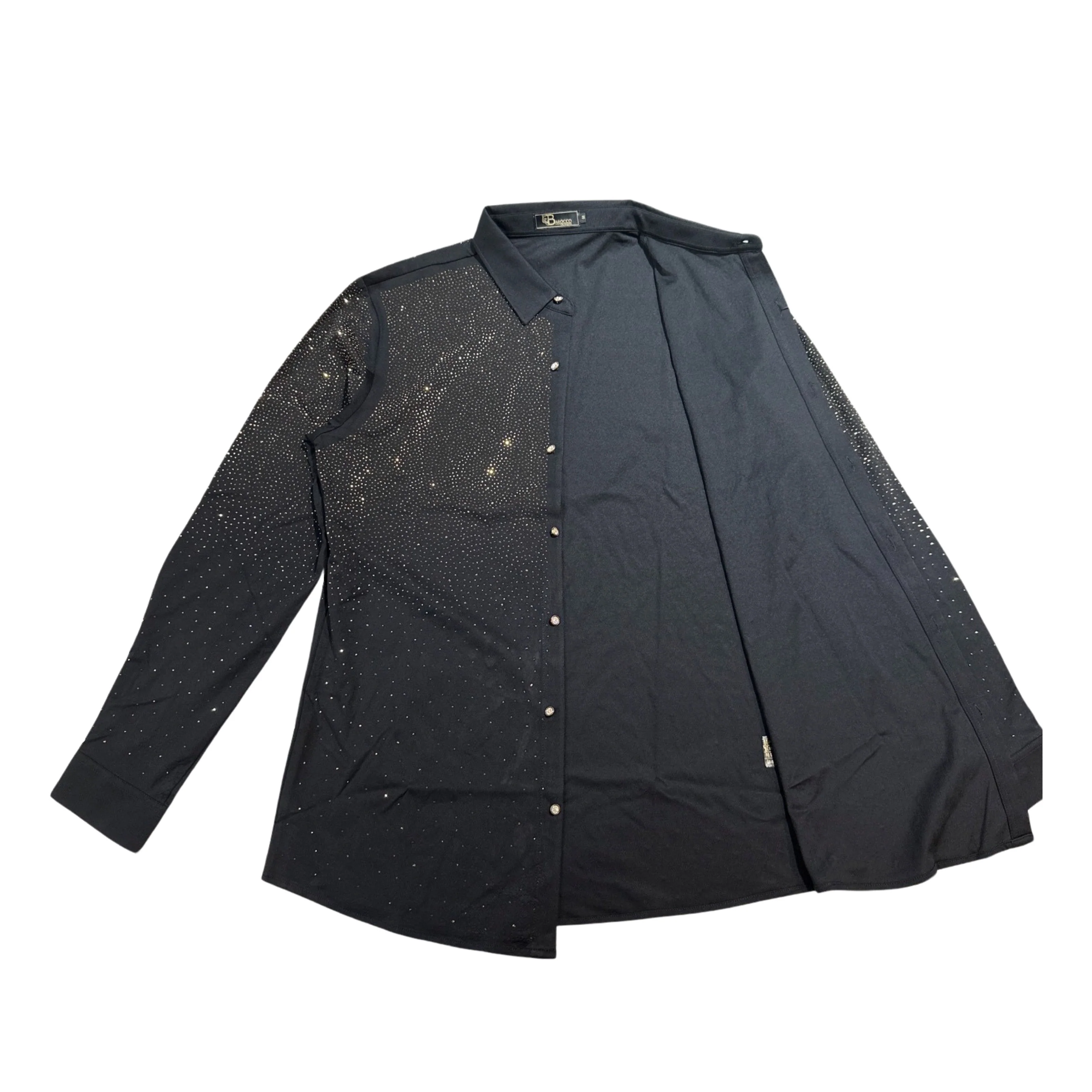 Barocco Black/Gold Fully Loaded Crystal Button Up Shirt - Image 3