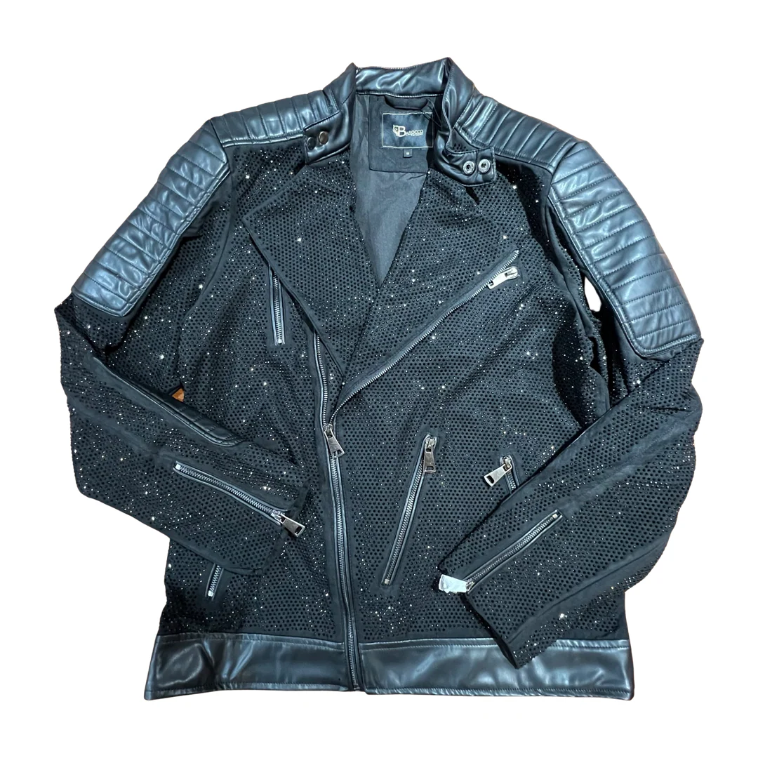 Barocco Men's Moto Black Fully Loaded Crystal Biker Jacket - Image 4