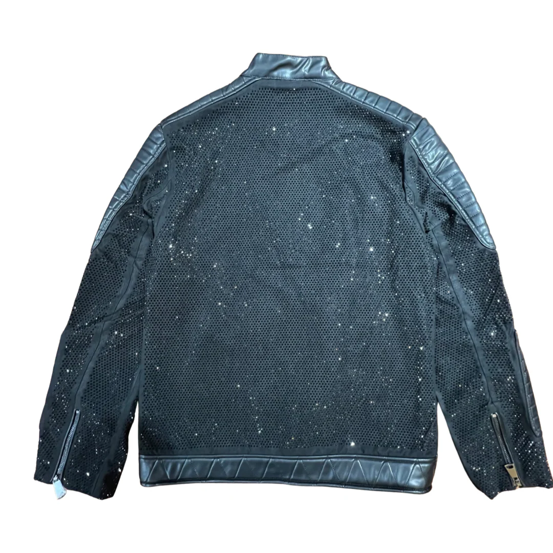 Barocco Men's Moto Black Fully Loaded Crystal Biker Jacket - Image 6