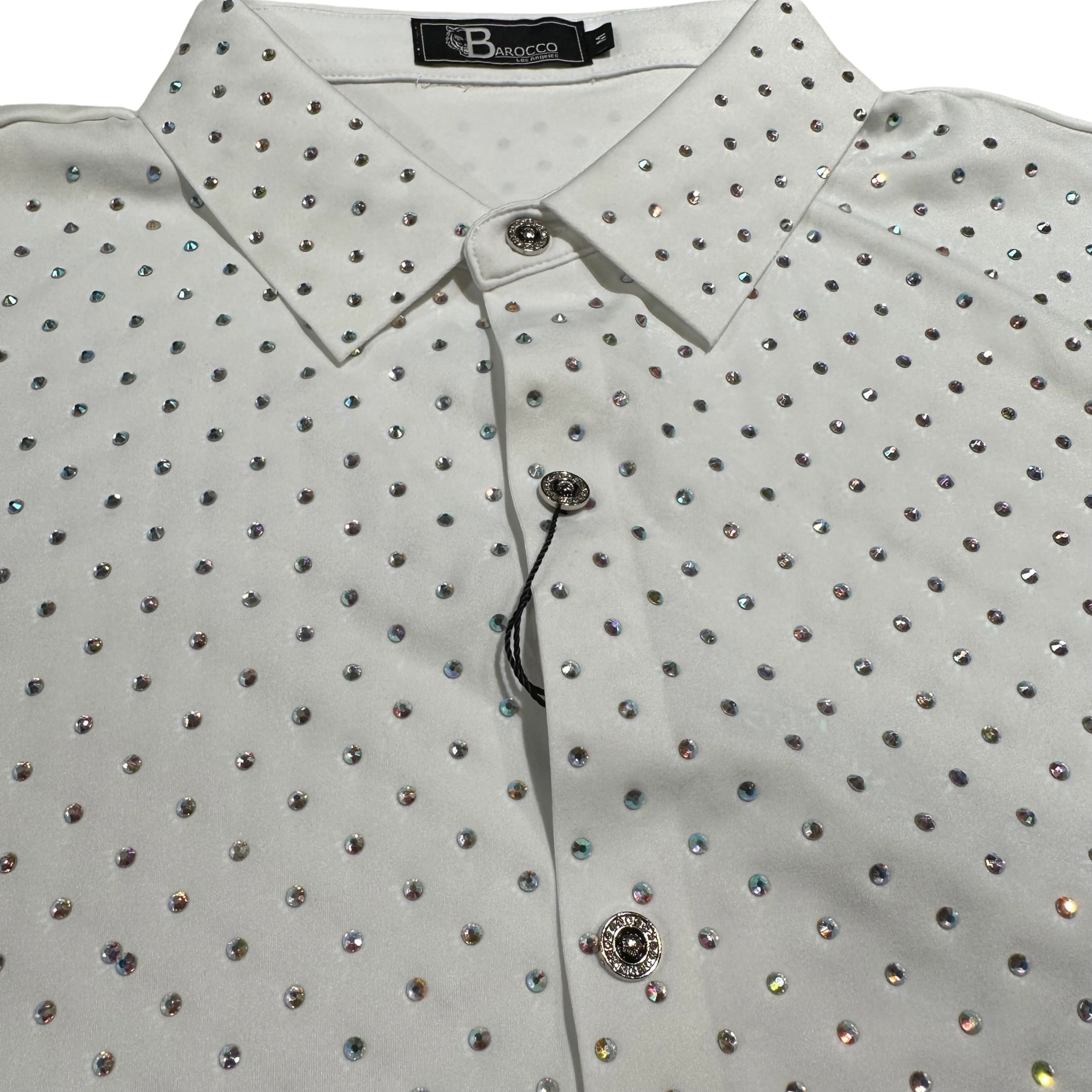 Barocco White Fully Loaded Iridescent Crystal Button Up Shirt - Image 2