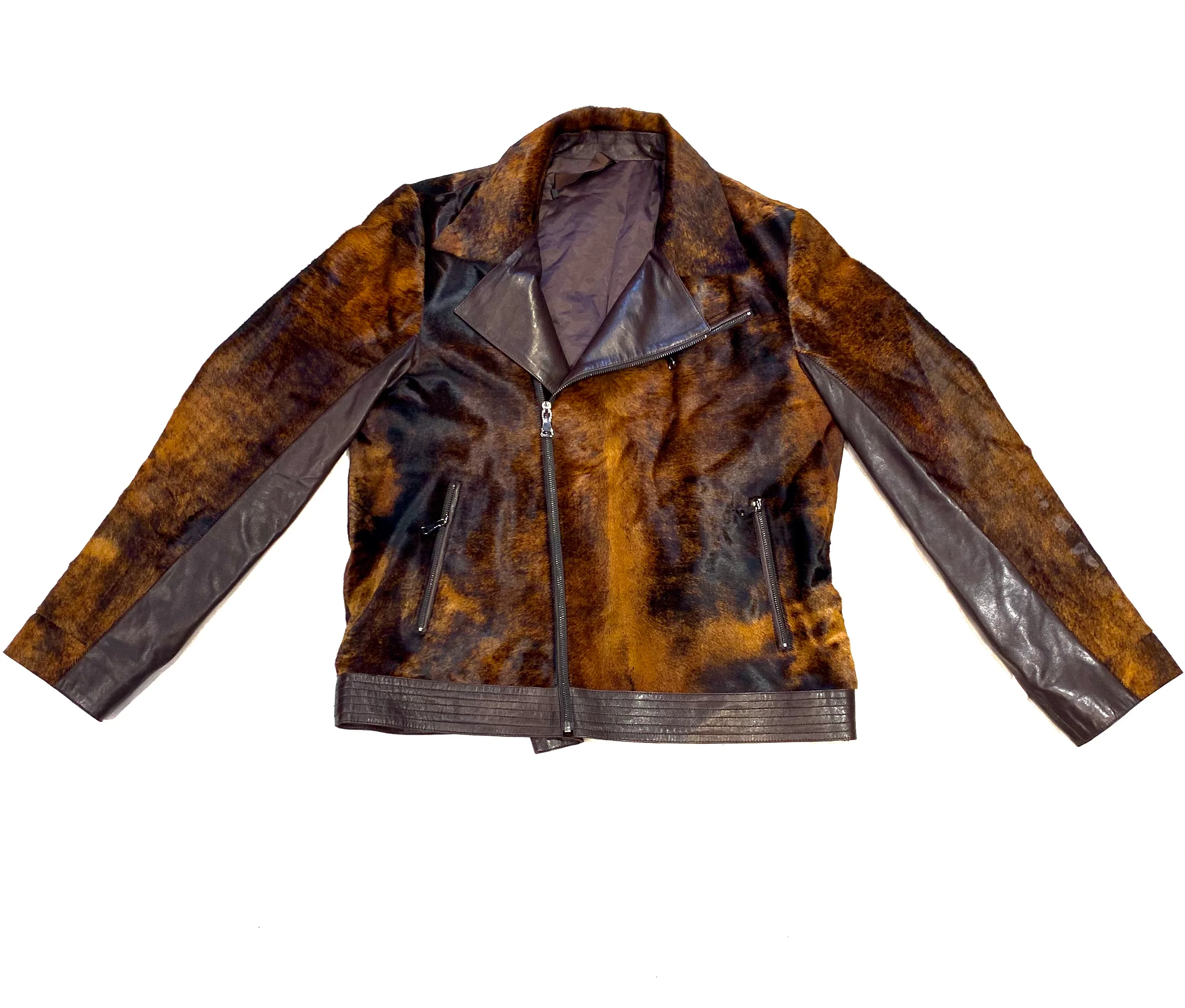 Barya NewYork Chocolate Brown Pony Hair Biker Jacket - Image 3