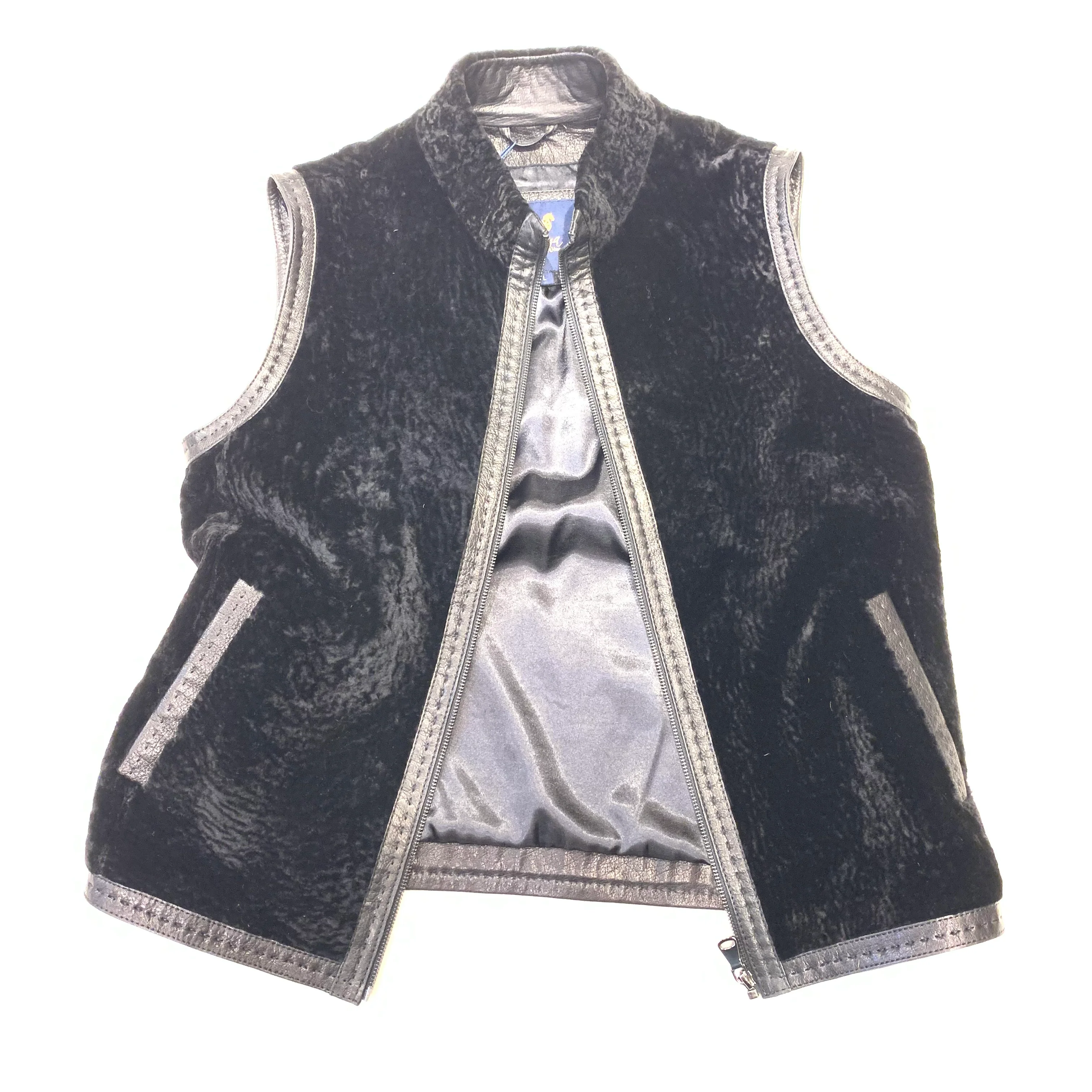 Barya NewYork Black Astrakhan Lambskin Vest - Image 2