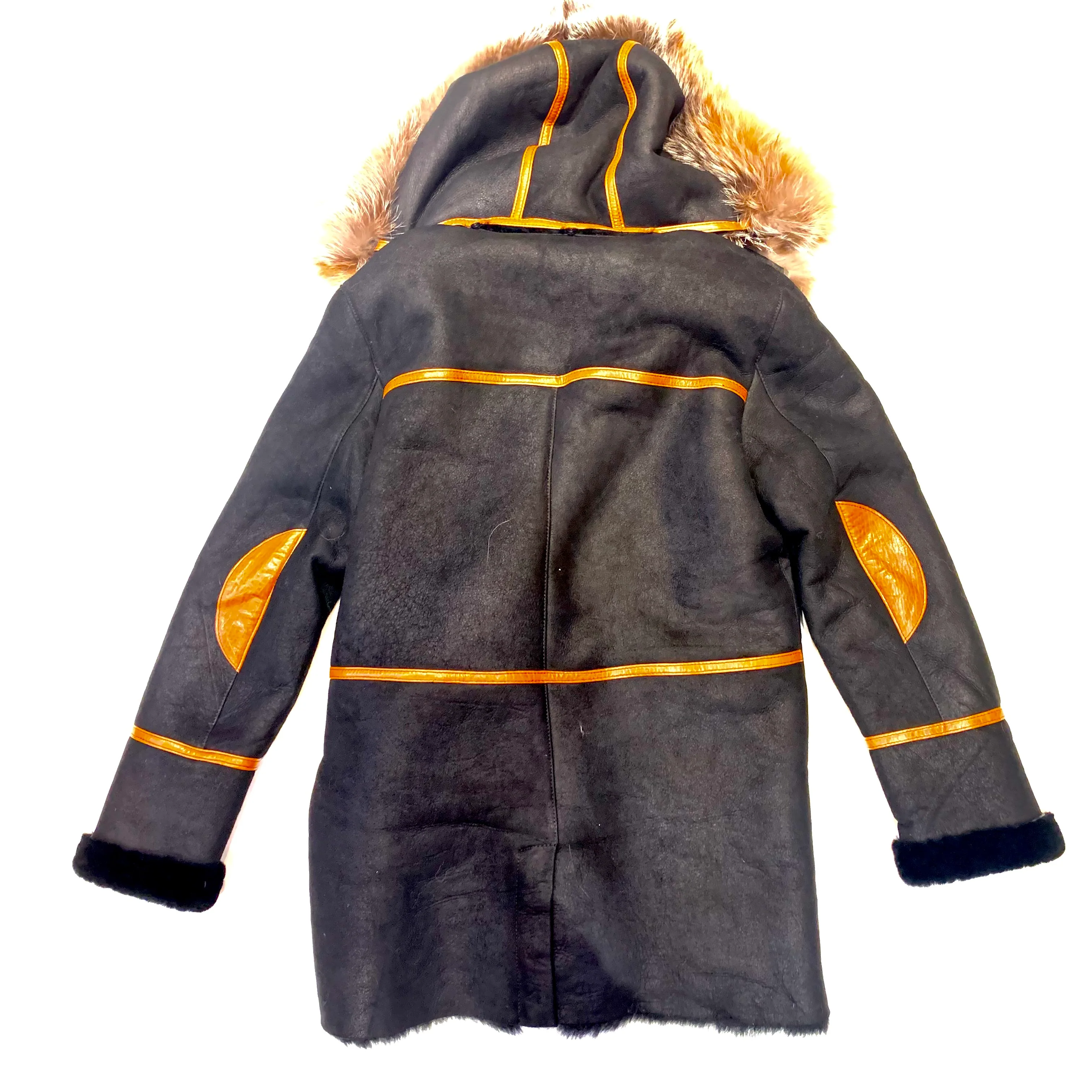 Barya NewYork Black Fox Fur Hooded/ Collar 3/4 Shearling Coat - Image 3
