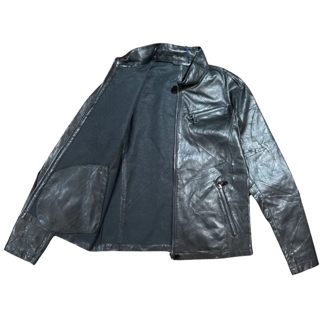Barya NewYork Black Distressed Lambskin Biker Jacket - Image 2