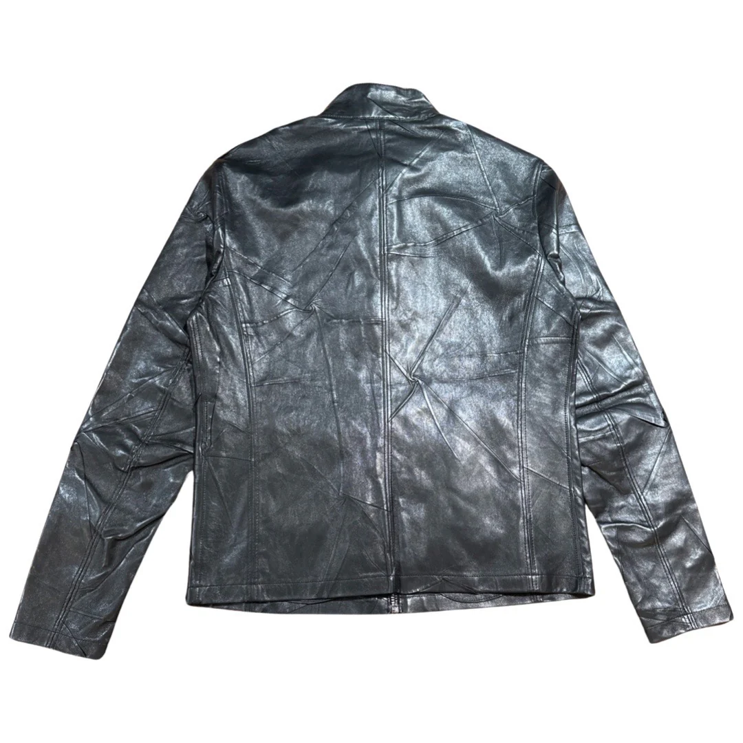 Barya NewYork Black Distressed Lambskin Biker Jacket - Image 3
