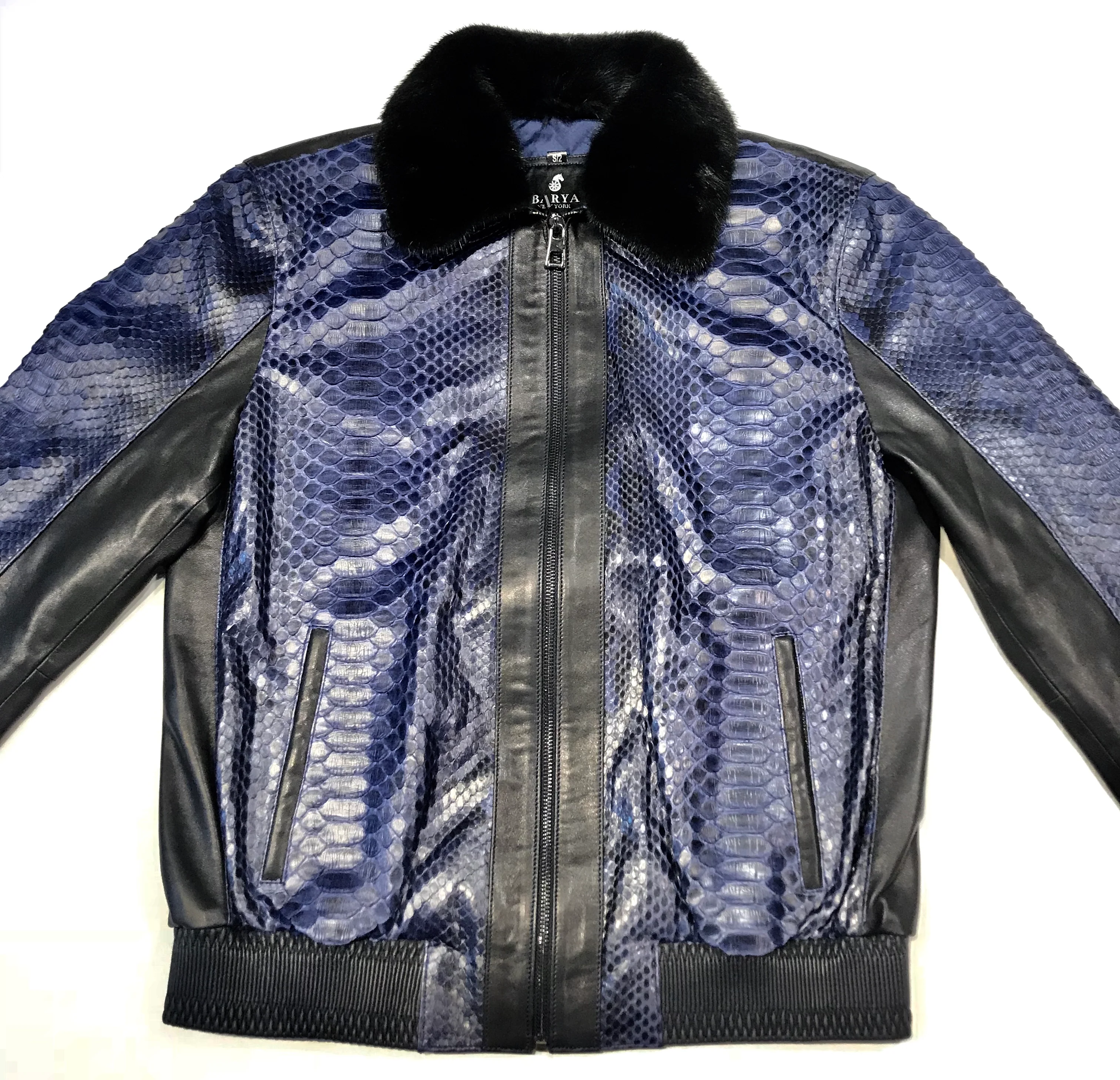 Barya NewYork Blue Python Mink Bomber Jacket - Image 3