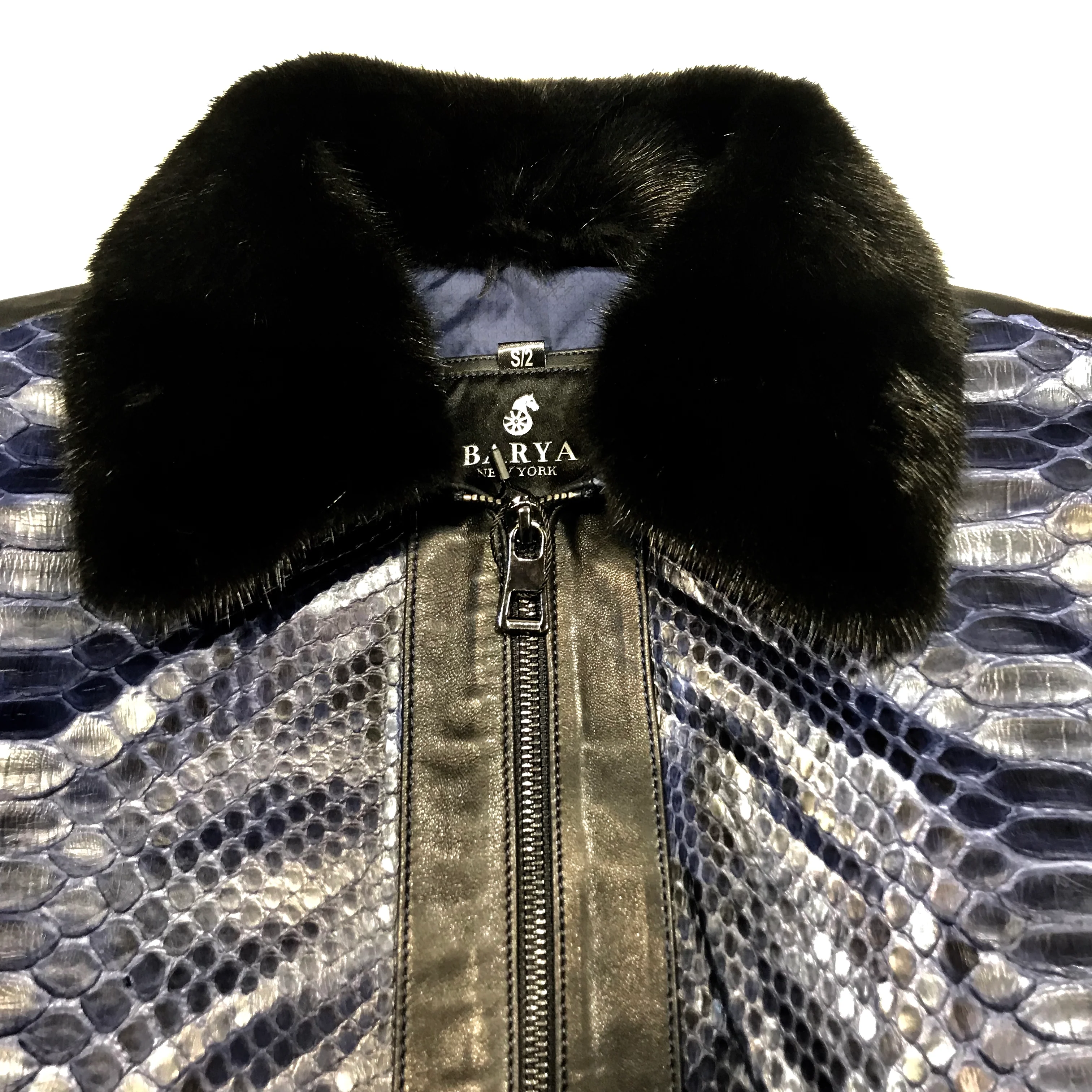 Barya NewYork Blue Python Mink Bomber Jacket - Image 4