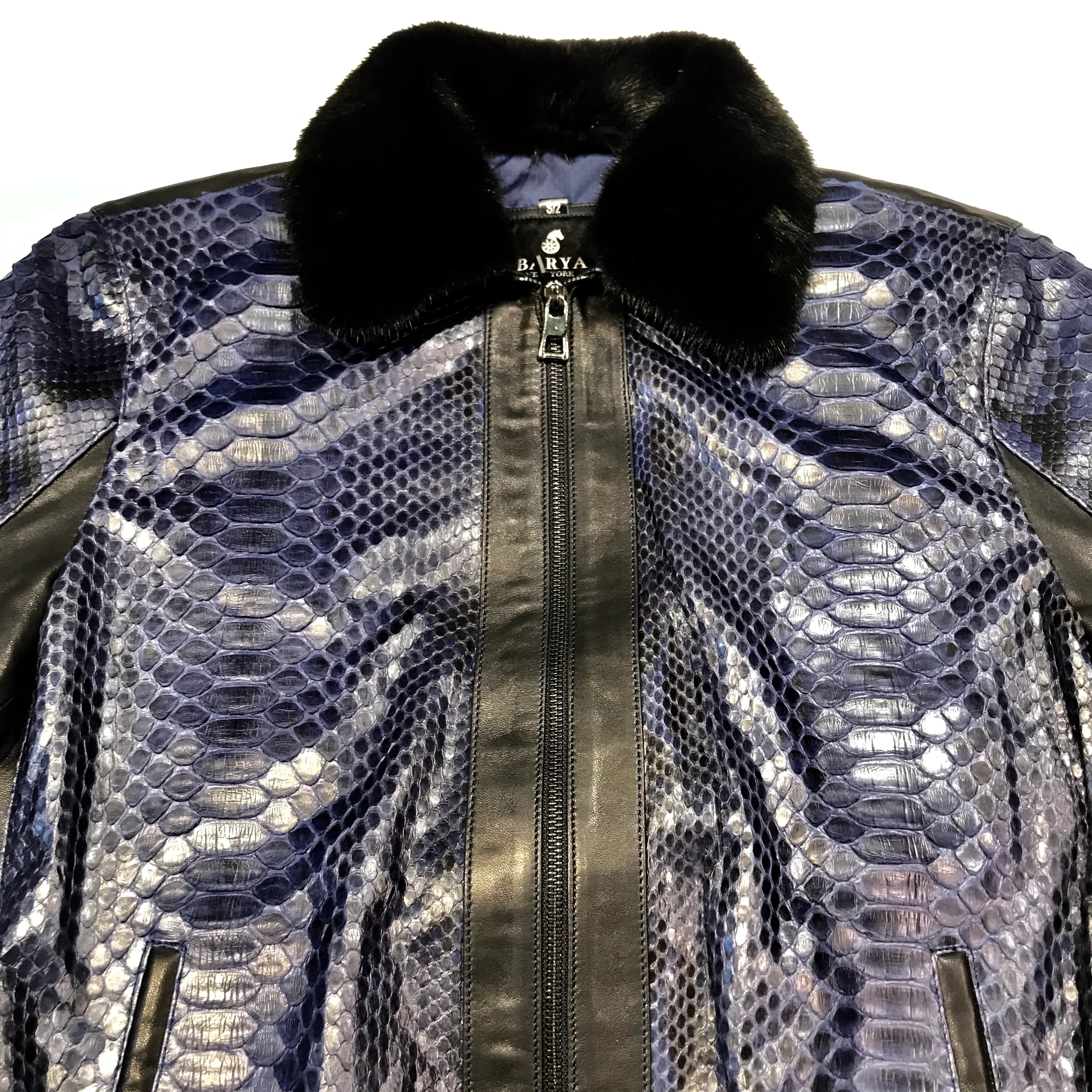 Barya NewYork Blue Python Mink Bomber Jacket - Image 5