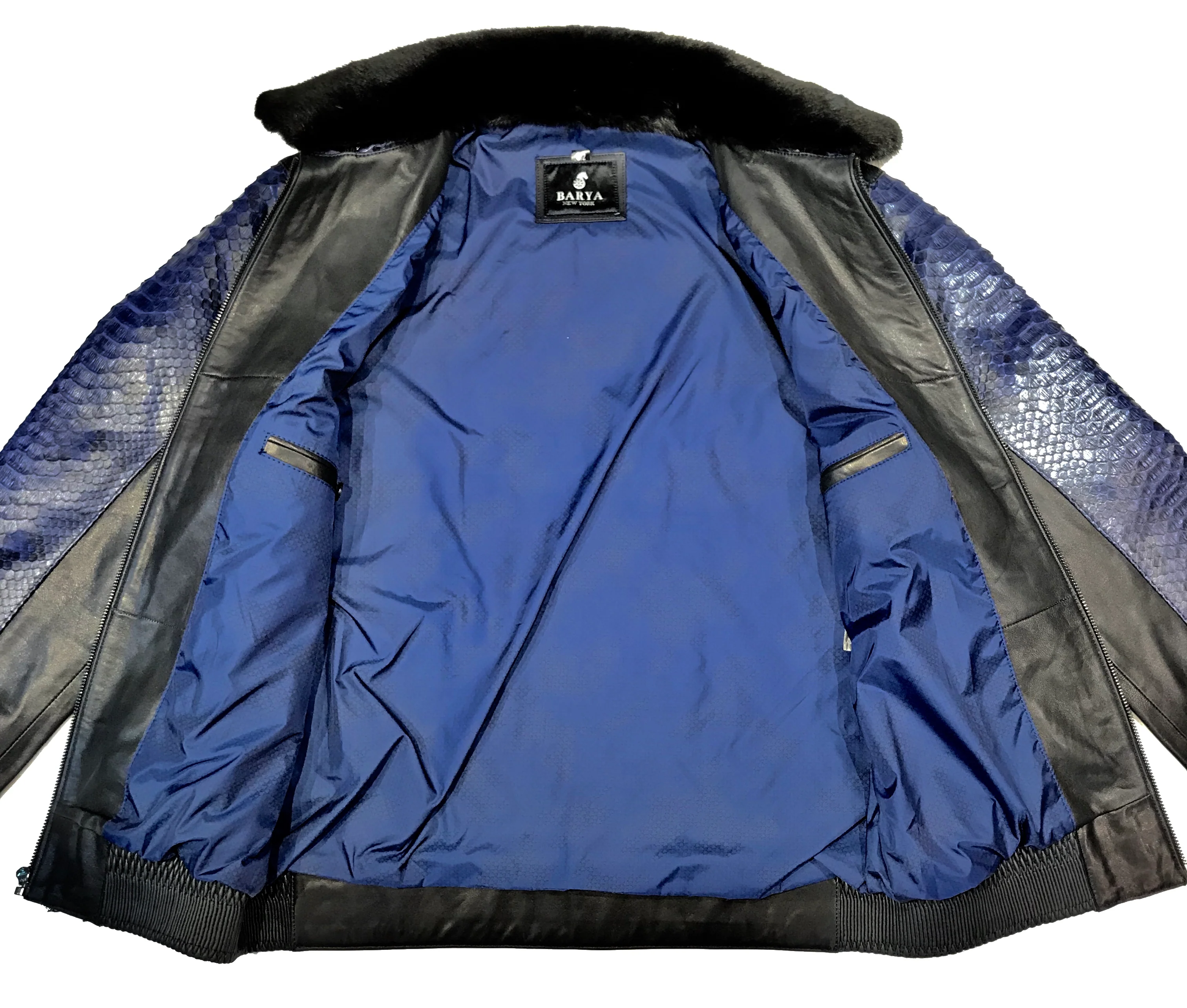 Barya NewYork Blue Python Mink Bomber Jacket - Image 6