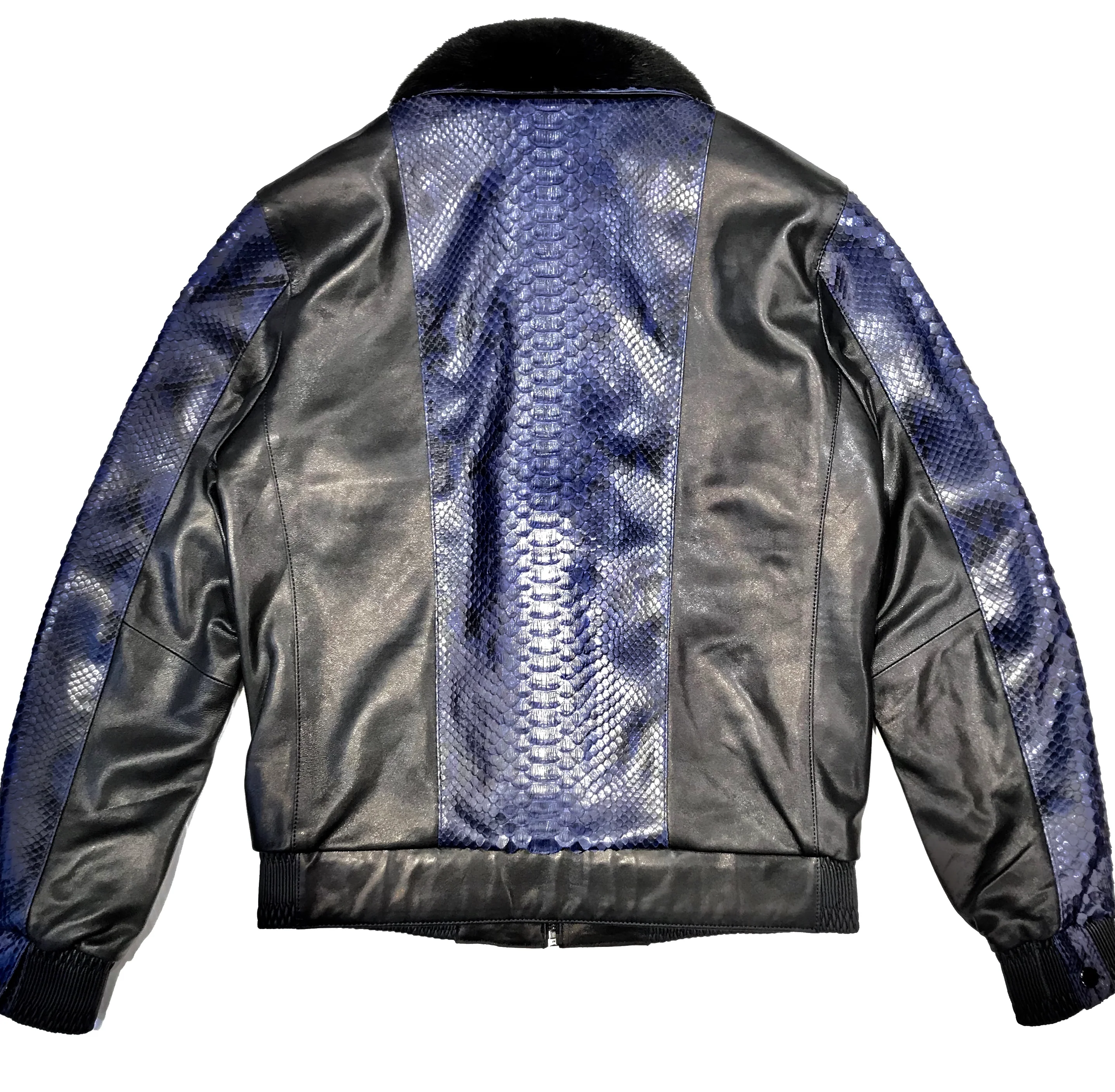 Barya NewYork Blue Python Mink Bomber Jacket - Image 7