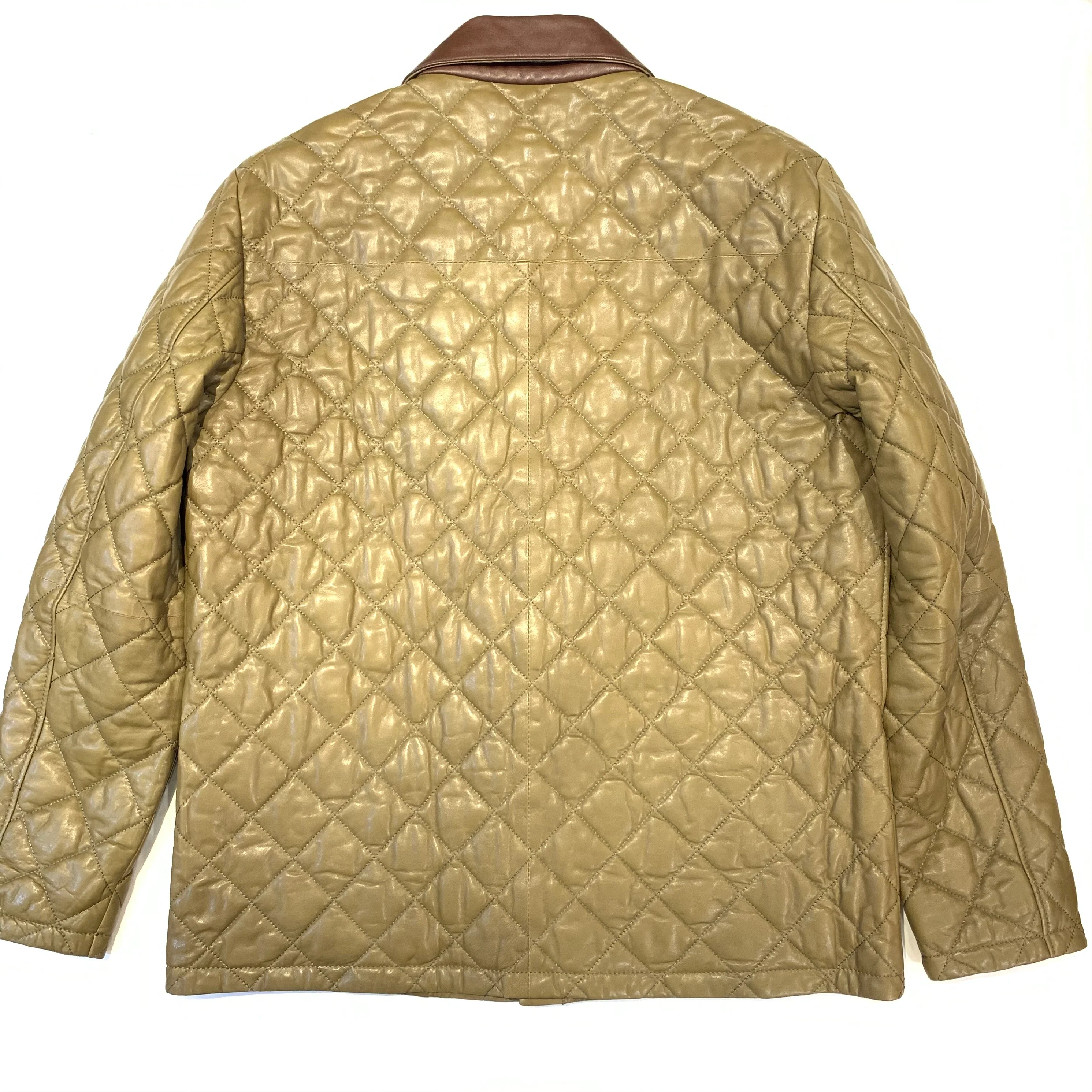 Barya NewYork British Quilted Olive Brown Lambskin Jacket - Image 5