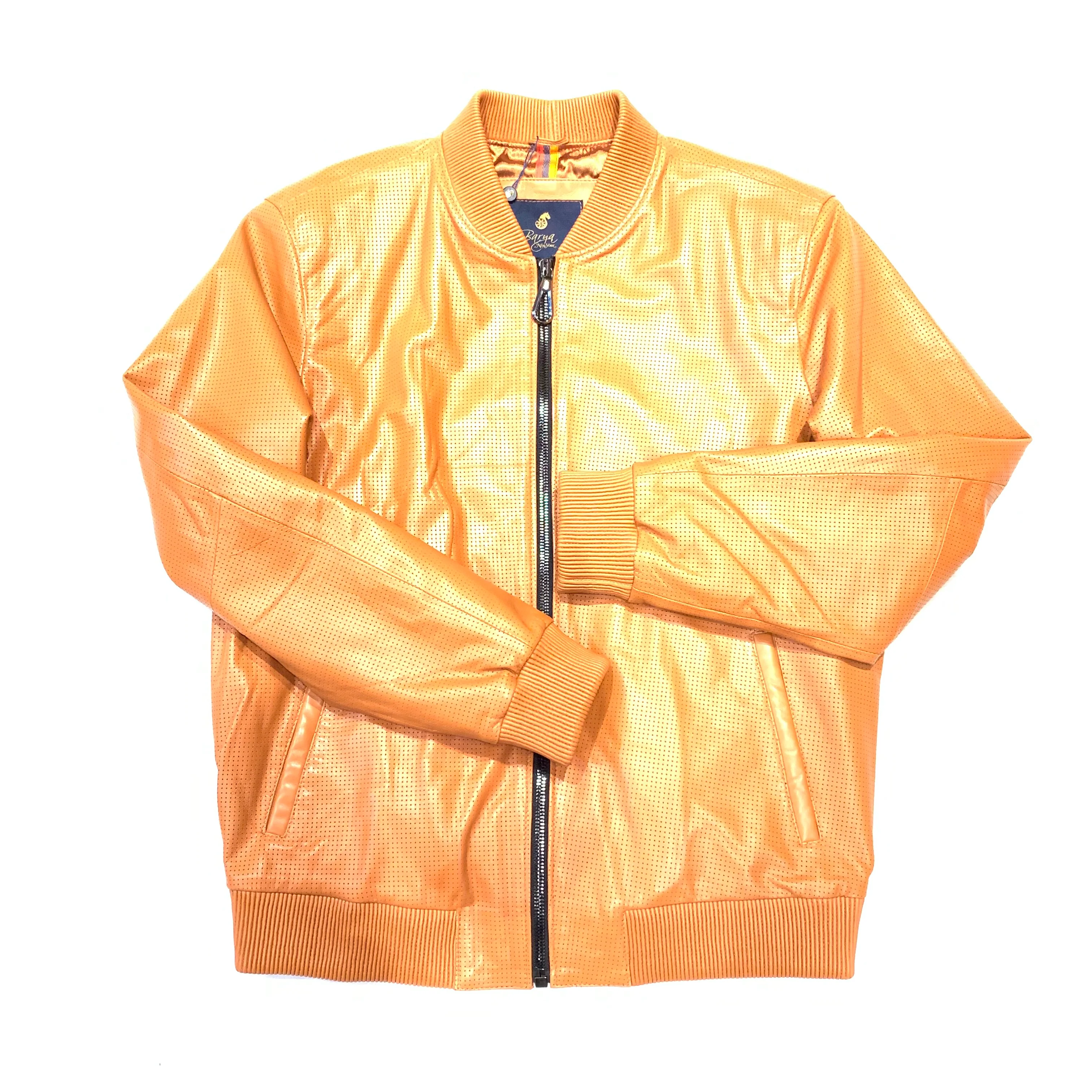 Barya NewYork Burnt Orange Perforated Lambskin Bomber Jacket - Image 2