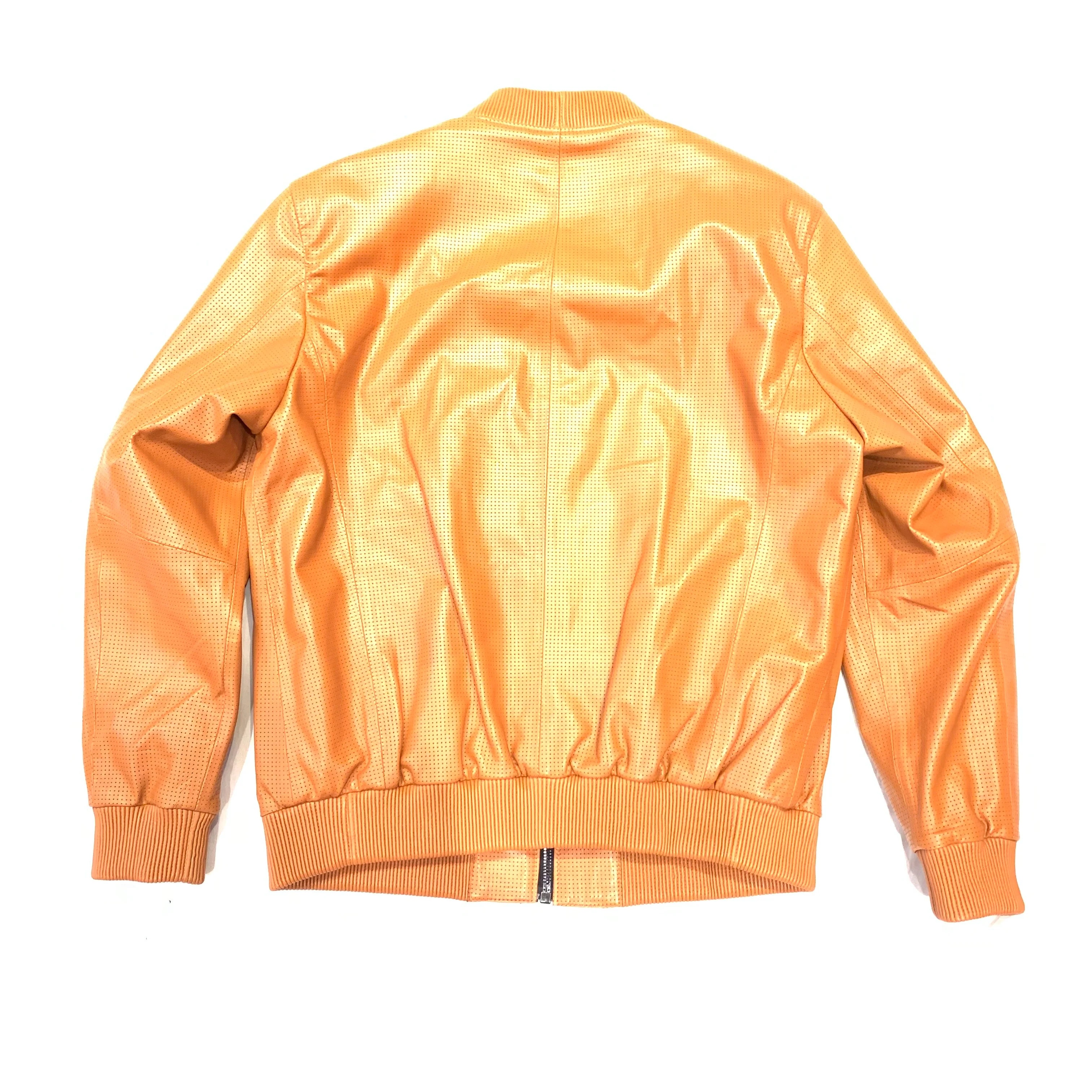 Barya NewYork Burnt Orange Perforated Lambskin Bomber Jacket - Image 4
