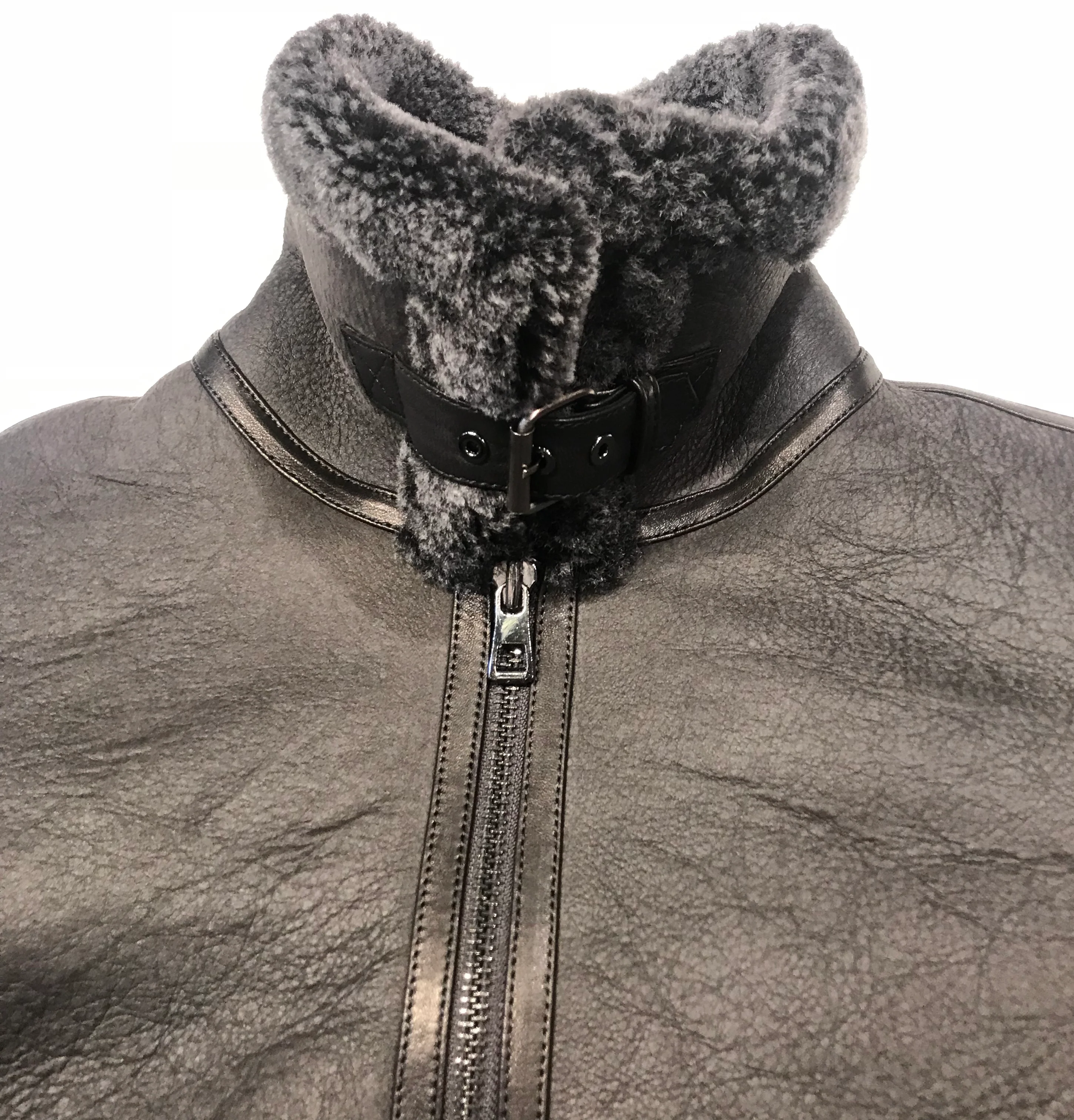 Barya NewYork Charcoal Washed Shearling Coat - Image 3