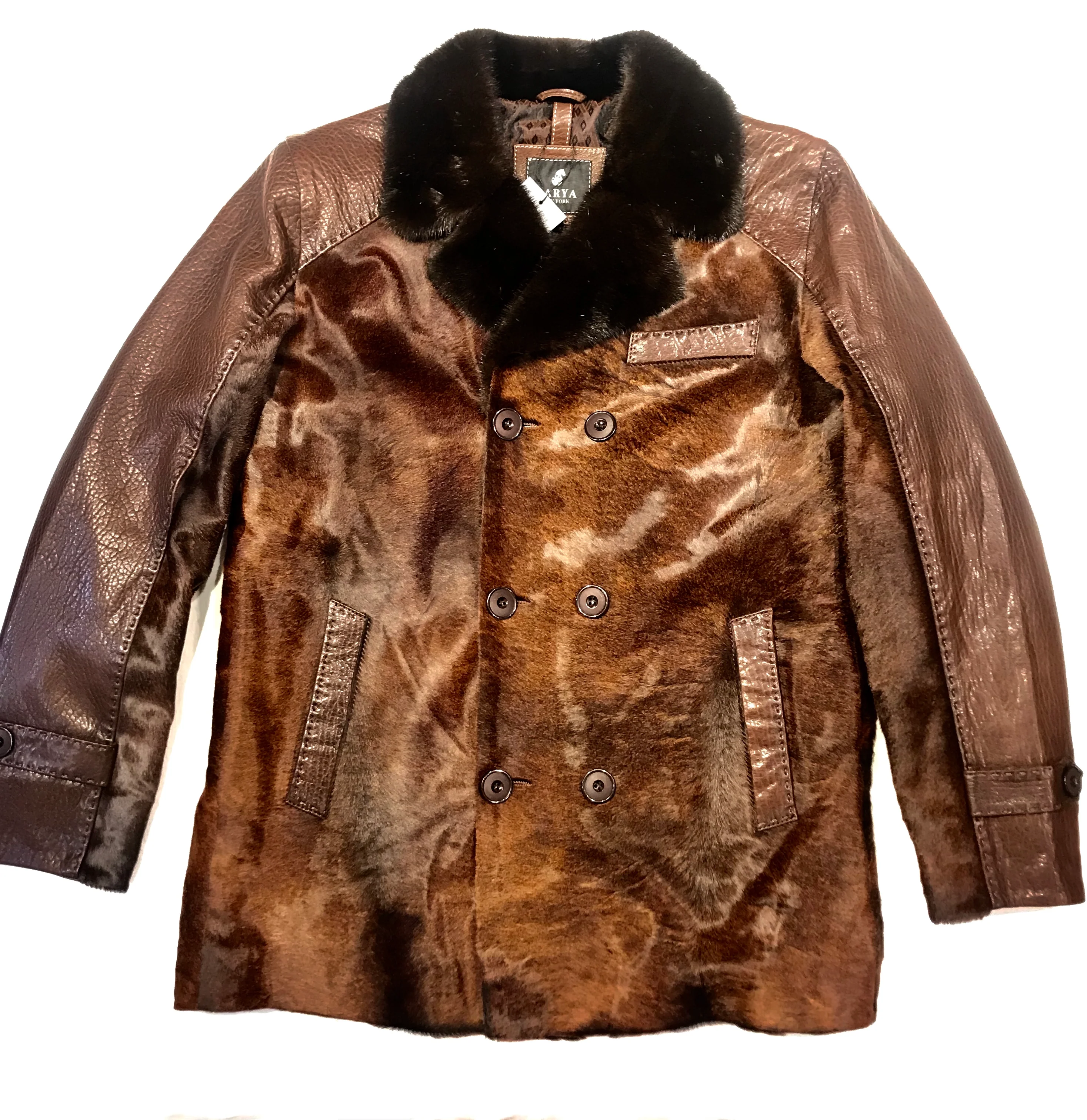 Barya NewYork Chocolate Pony Hair Mink Collar Peacoat - Image 3