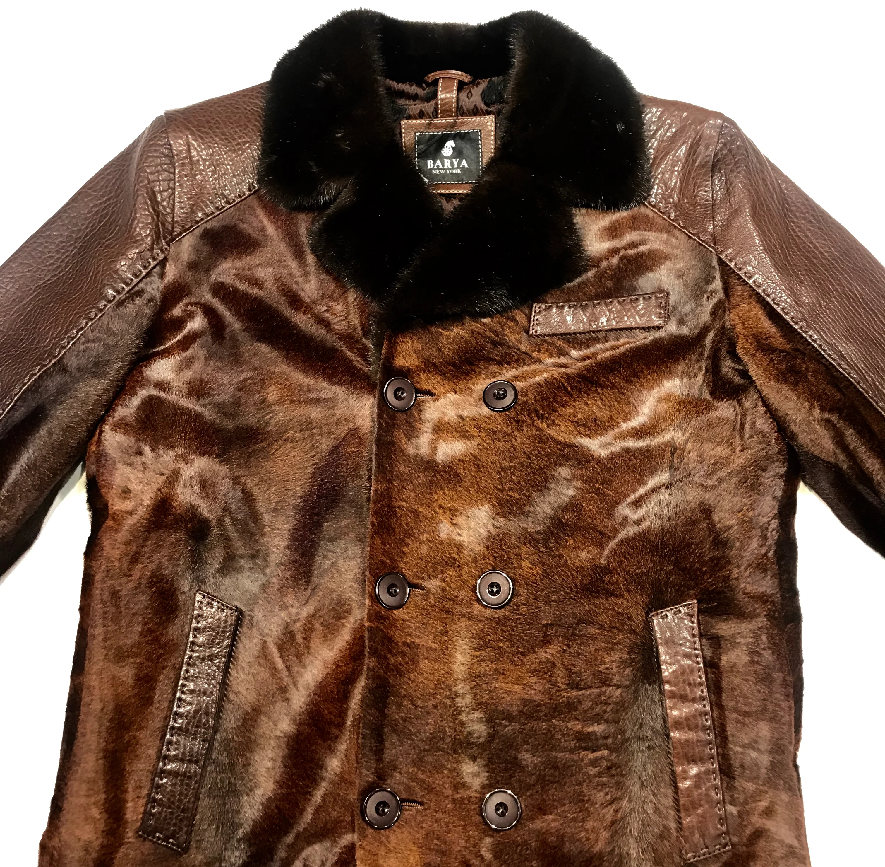 Barya NewYork Chocolate Pony Hair Mink Collar Peacoat - Image 4