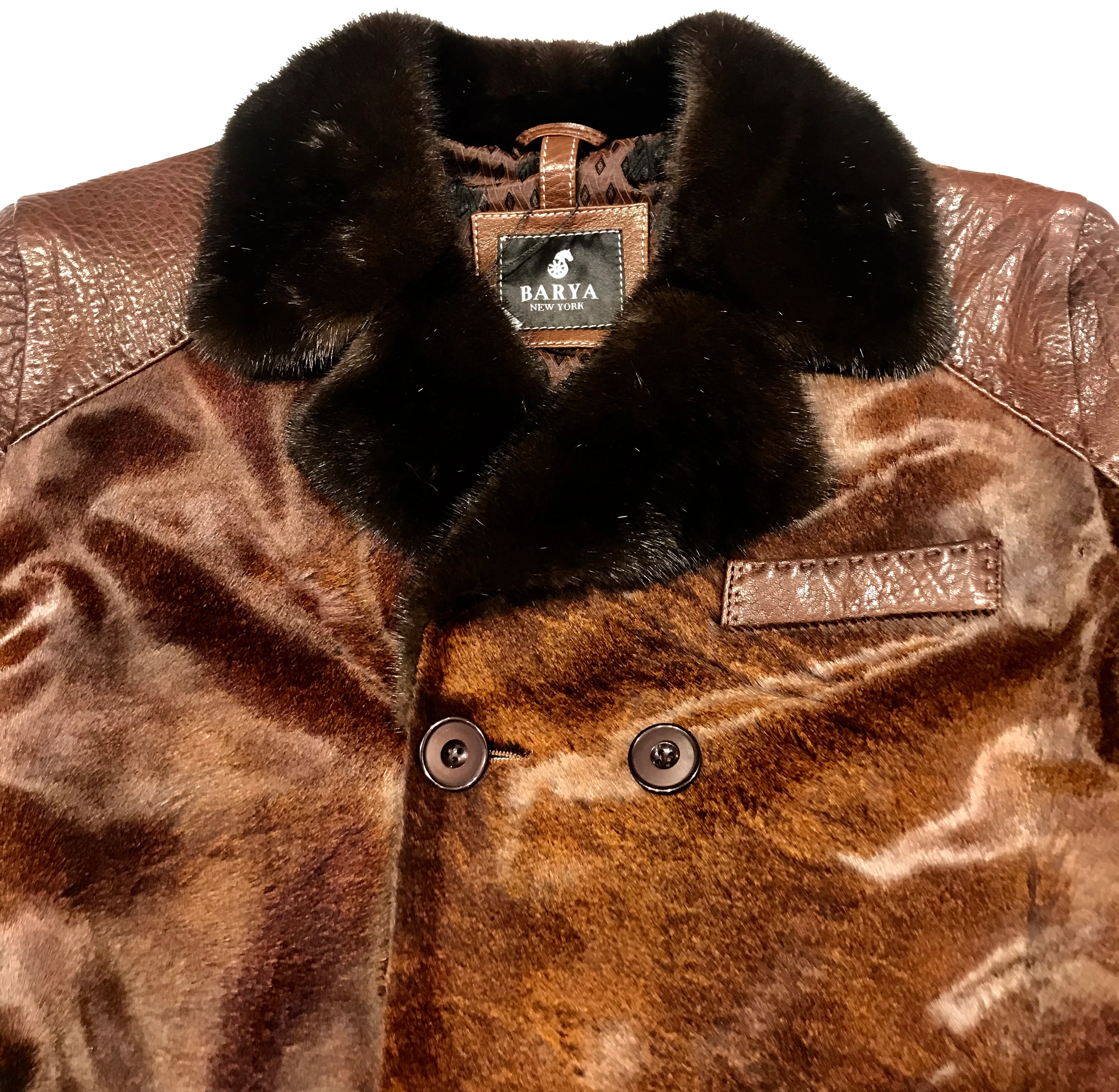 Barya NewYork Chocolate Pony Hair Mink Collar Peacoat - Image 5