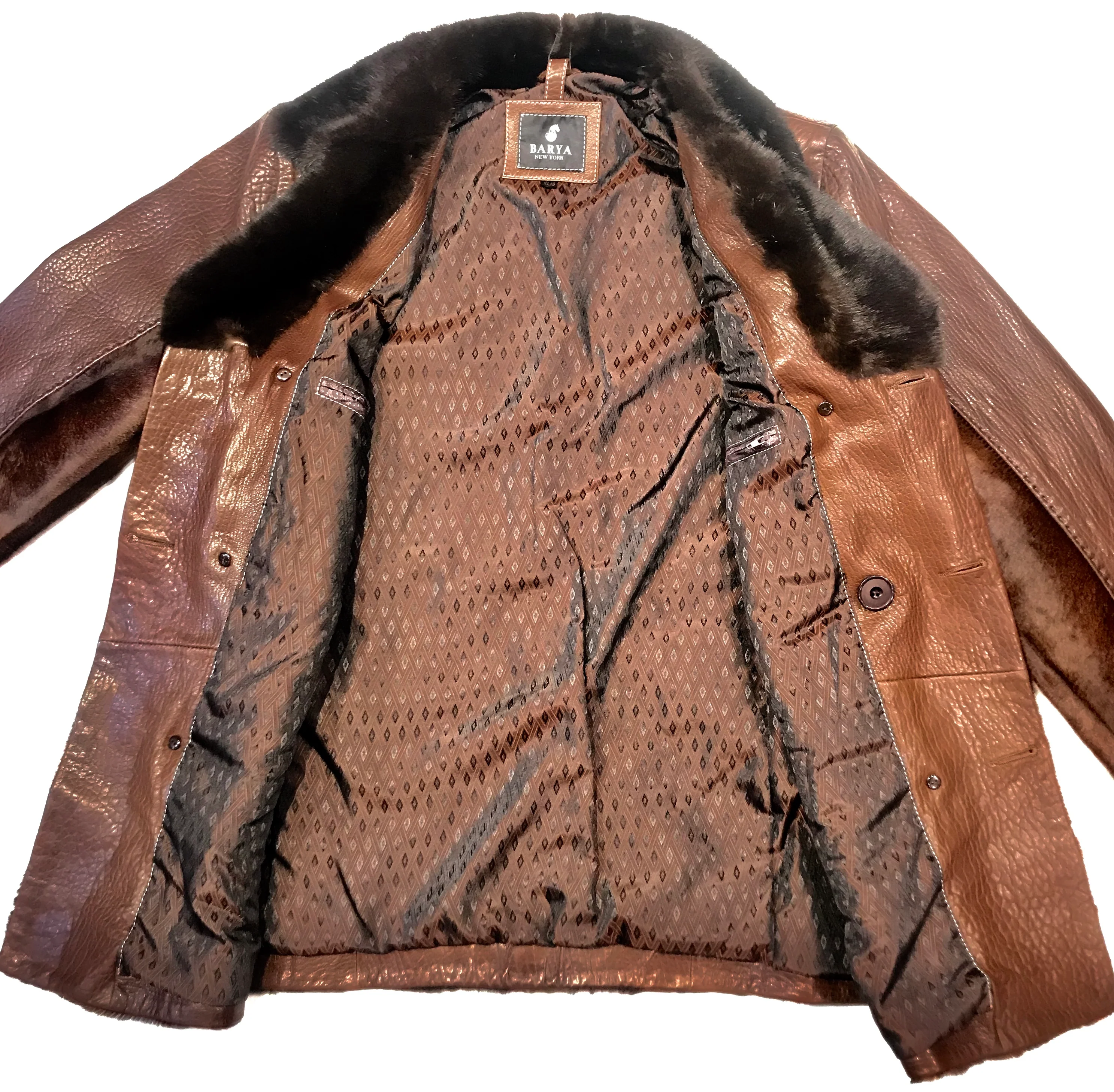 Barya NewYork Chocolate Pony Hair Mink Collar Peacoat - Image 6