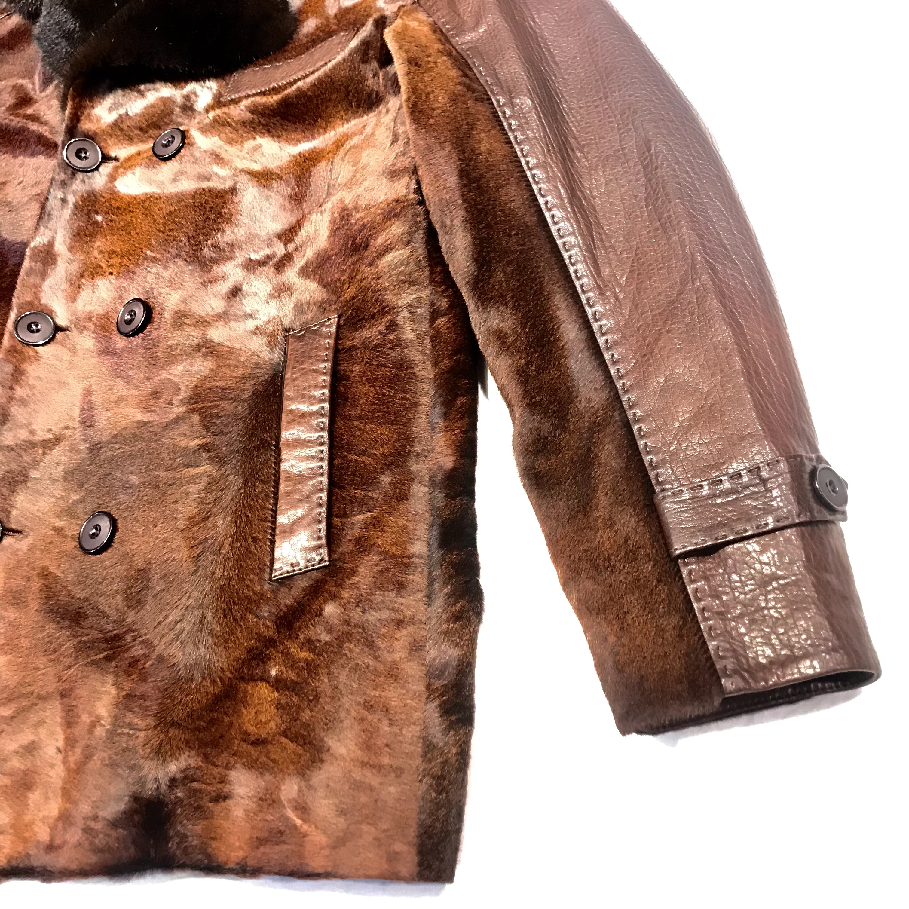 Barya NewYork Chocolate Pony Hair Mink Collar Peacoat - Image 7