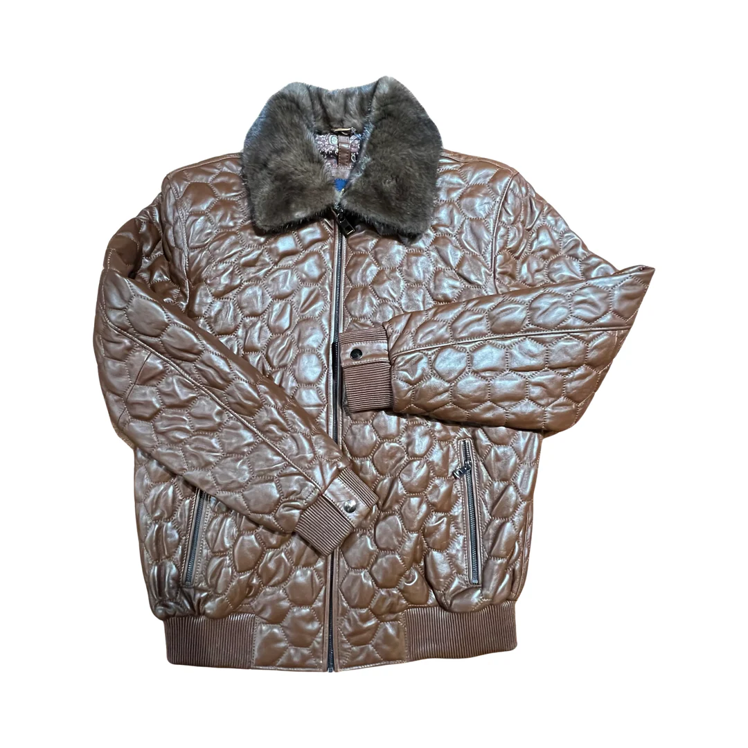 Barya NewYork Chocolate Quilted Lambskin Detachable Mink Collar Jacket - Image 6