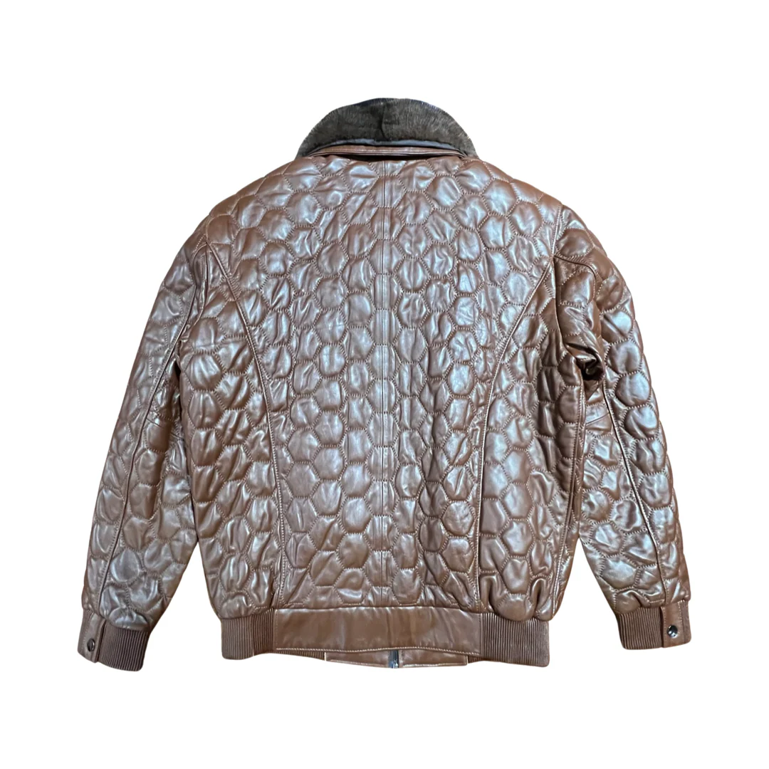 Barya NewYork Chocolate Quilted Lambskin Detachable Mink Collar Jacket - Image 7