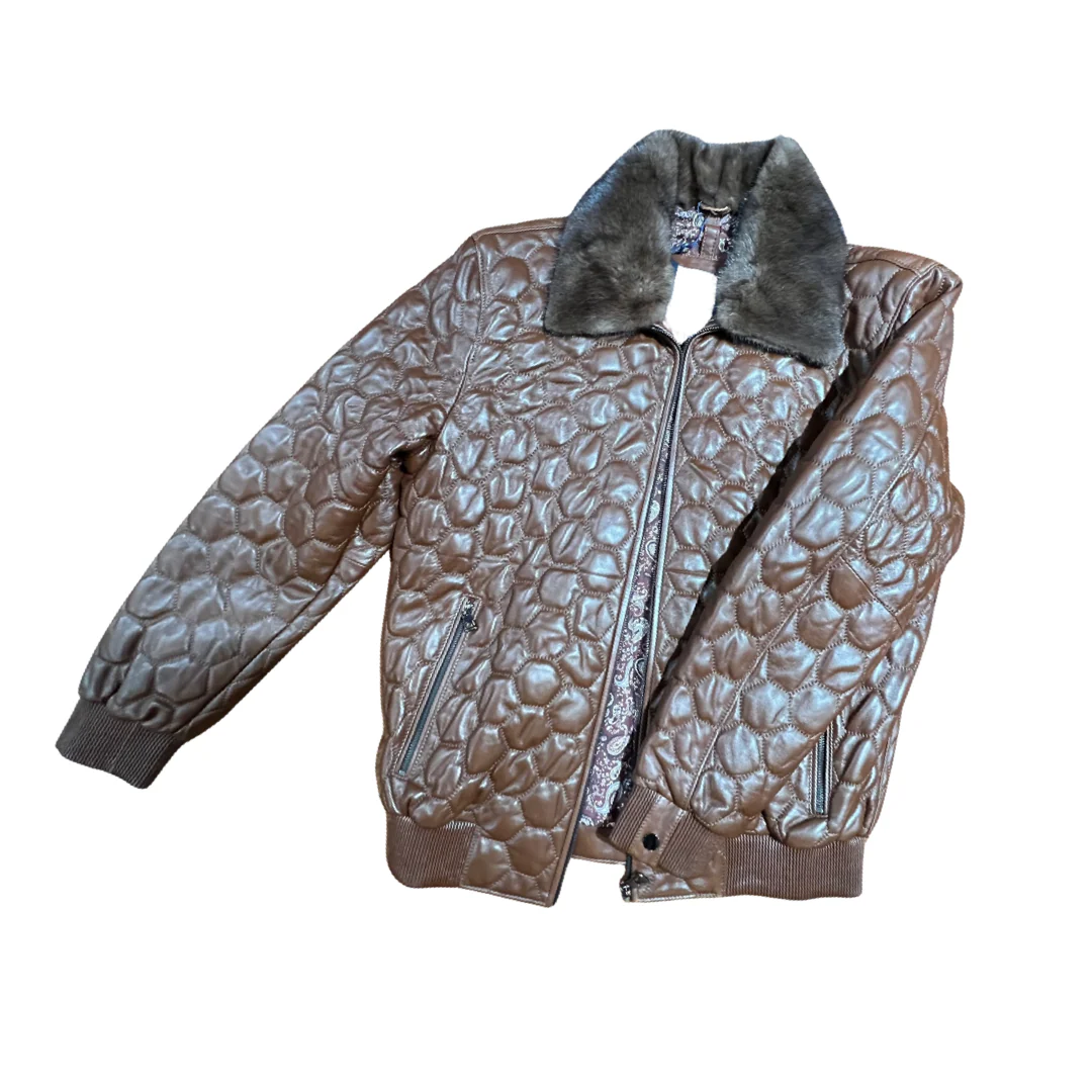 Barya NewYork Chocolate Quilted Lambskin Detachable Mink Collar Jacket - Image 8