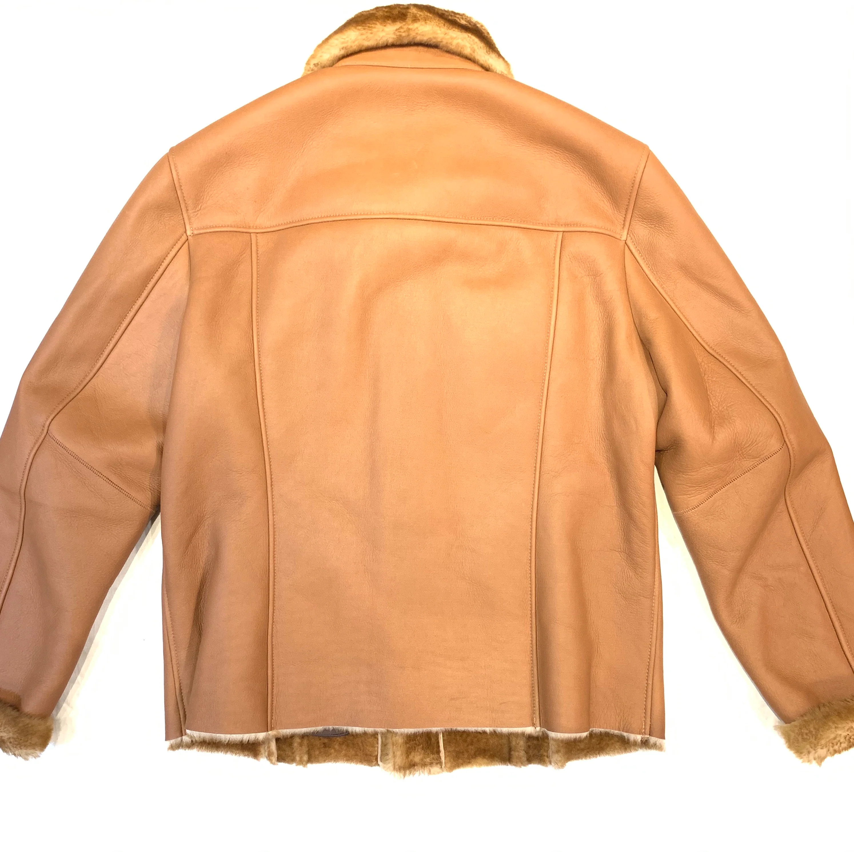 Barya NewYork Cognac Button Up Shearling Jacket - Image 4