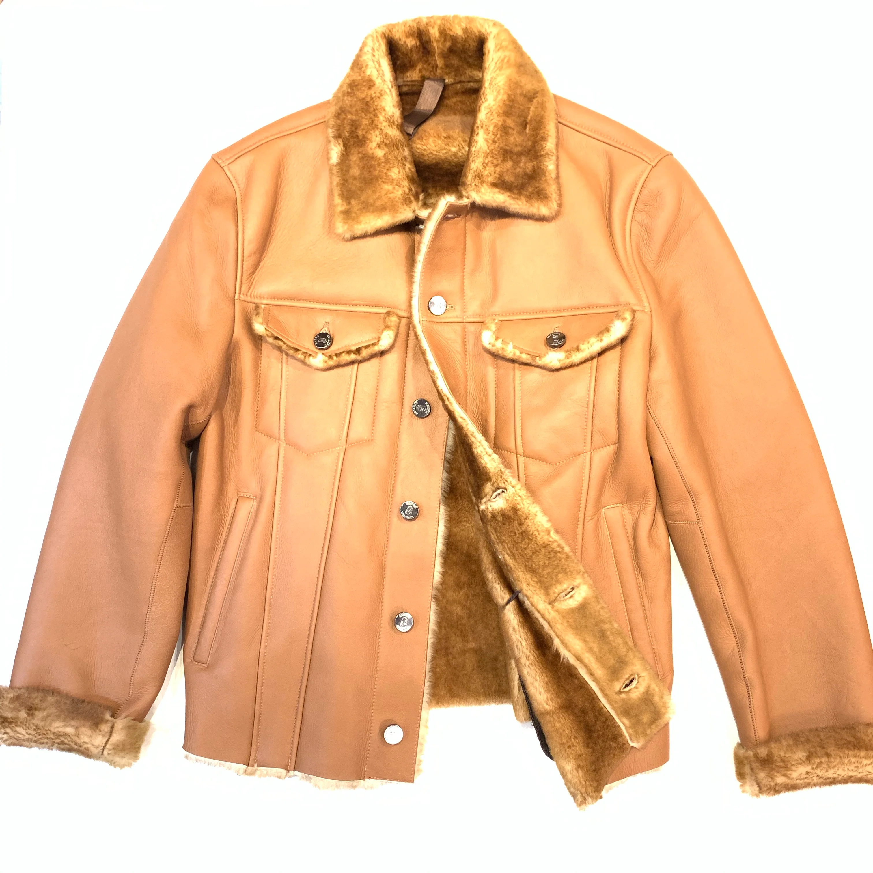 Barya NewYork Cognac Button Up Shearling Jacket - Image 5