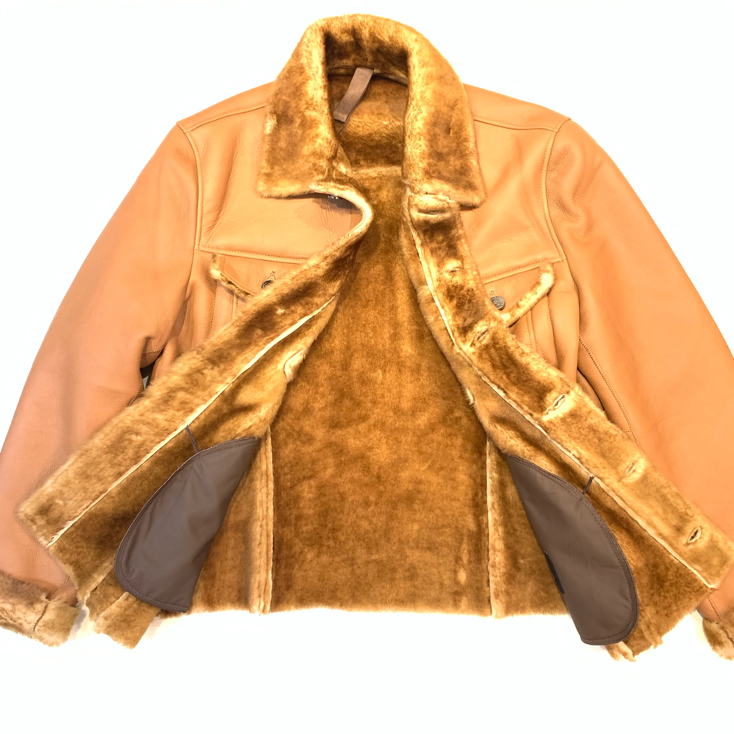 Barya NewYork Cognac Button Up Shearling Jacket - Image 6