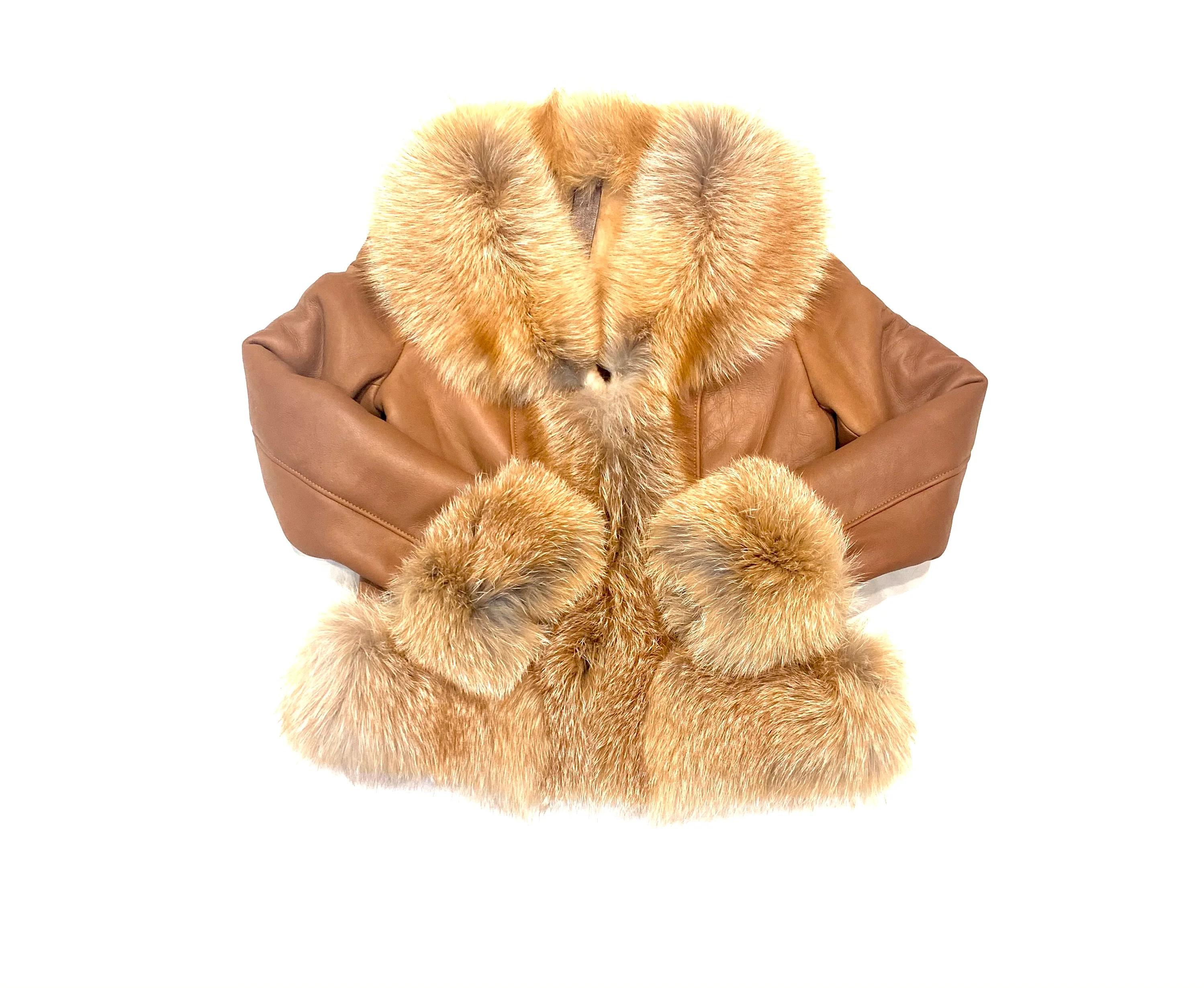 Barya NewYork Ladies Whiskey Oversize Fox Collar Shearling - Image 3