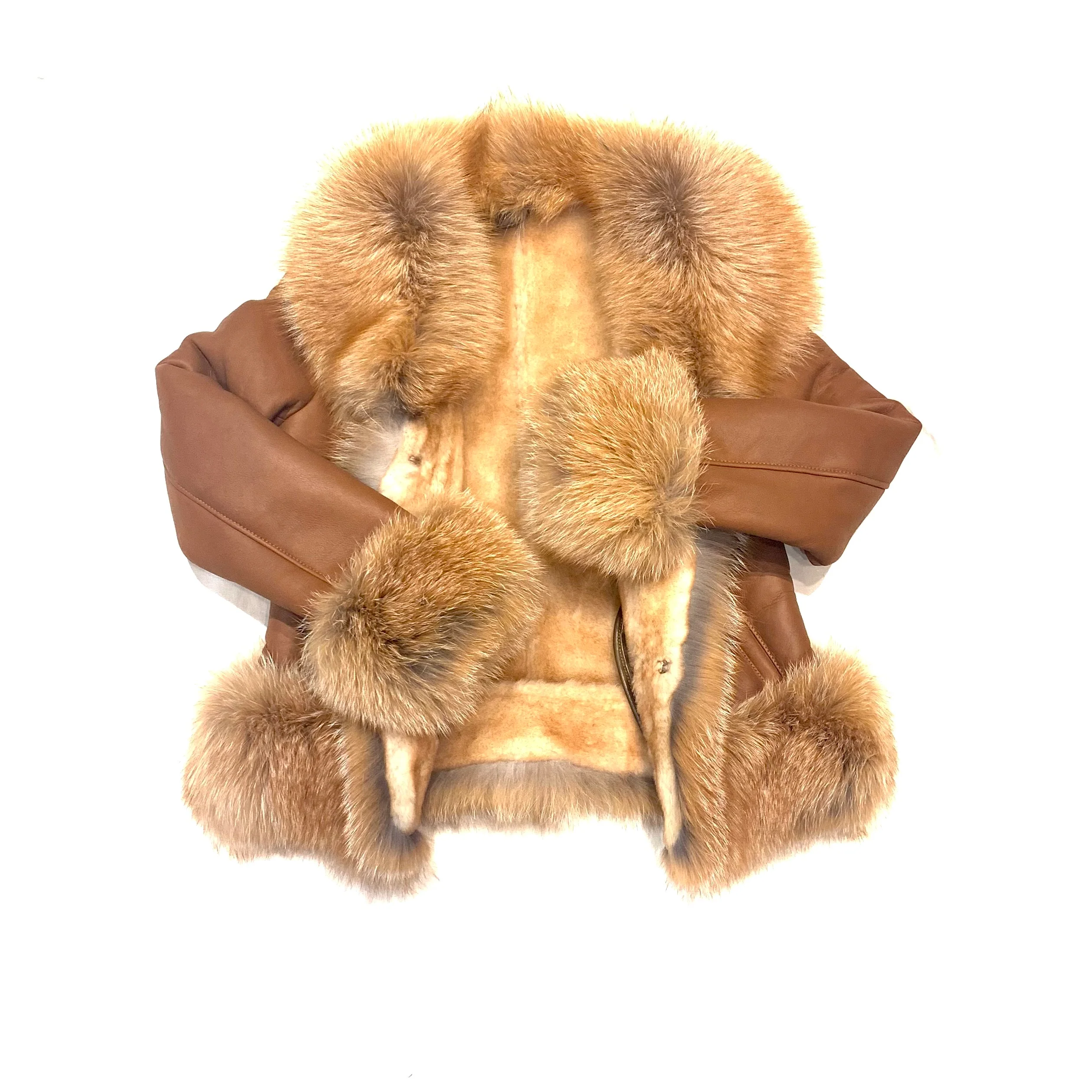 Barya NewYork Ladies Whiskey Oversize Fox Collar Shearling - Image 4