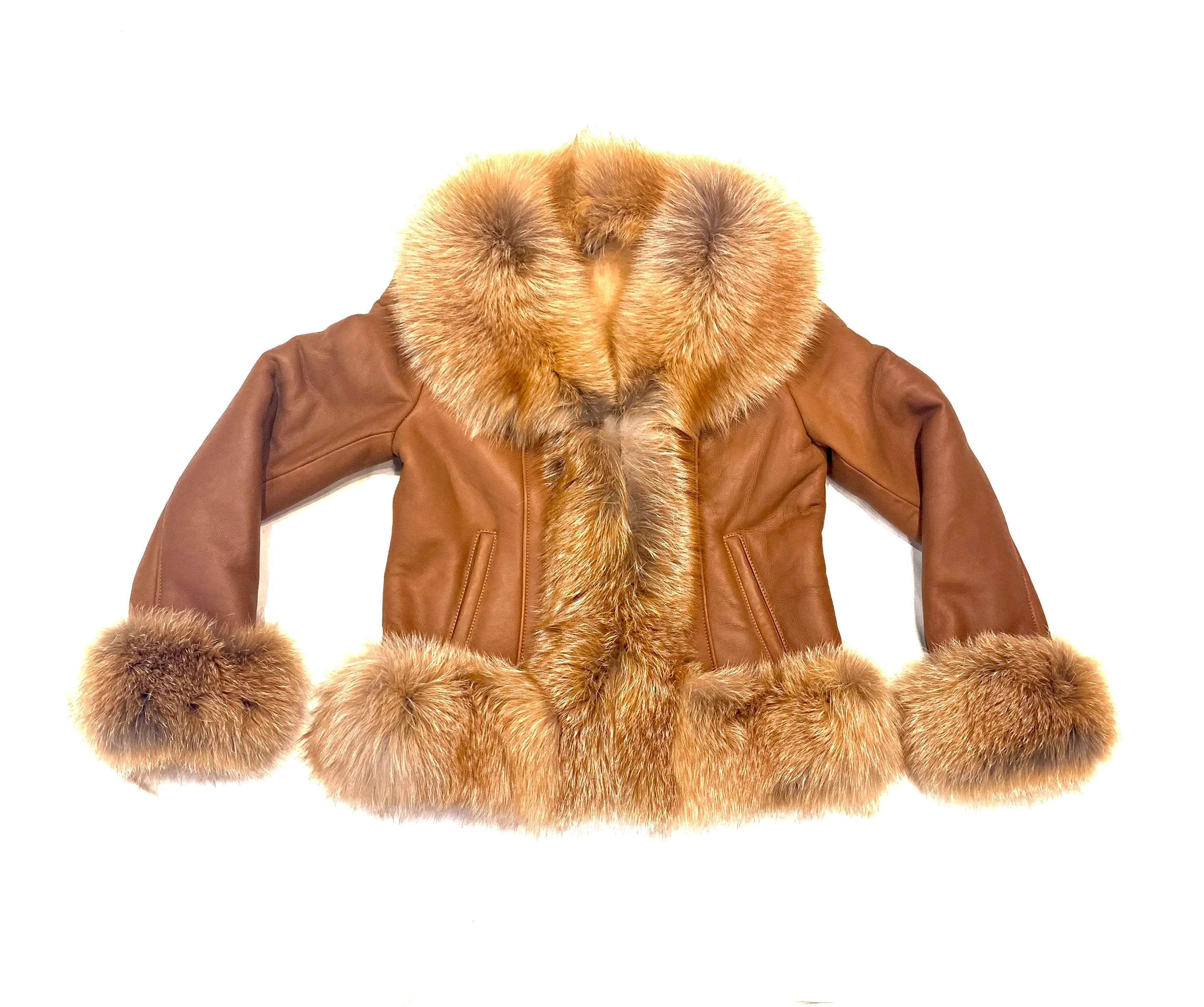 Barya NewYork Ladies Whiskey Oversize Fox Collar Shearling - Image 5