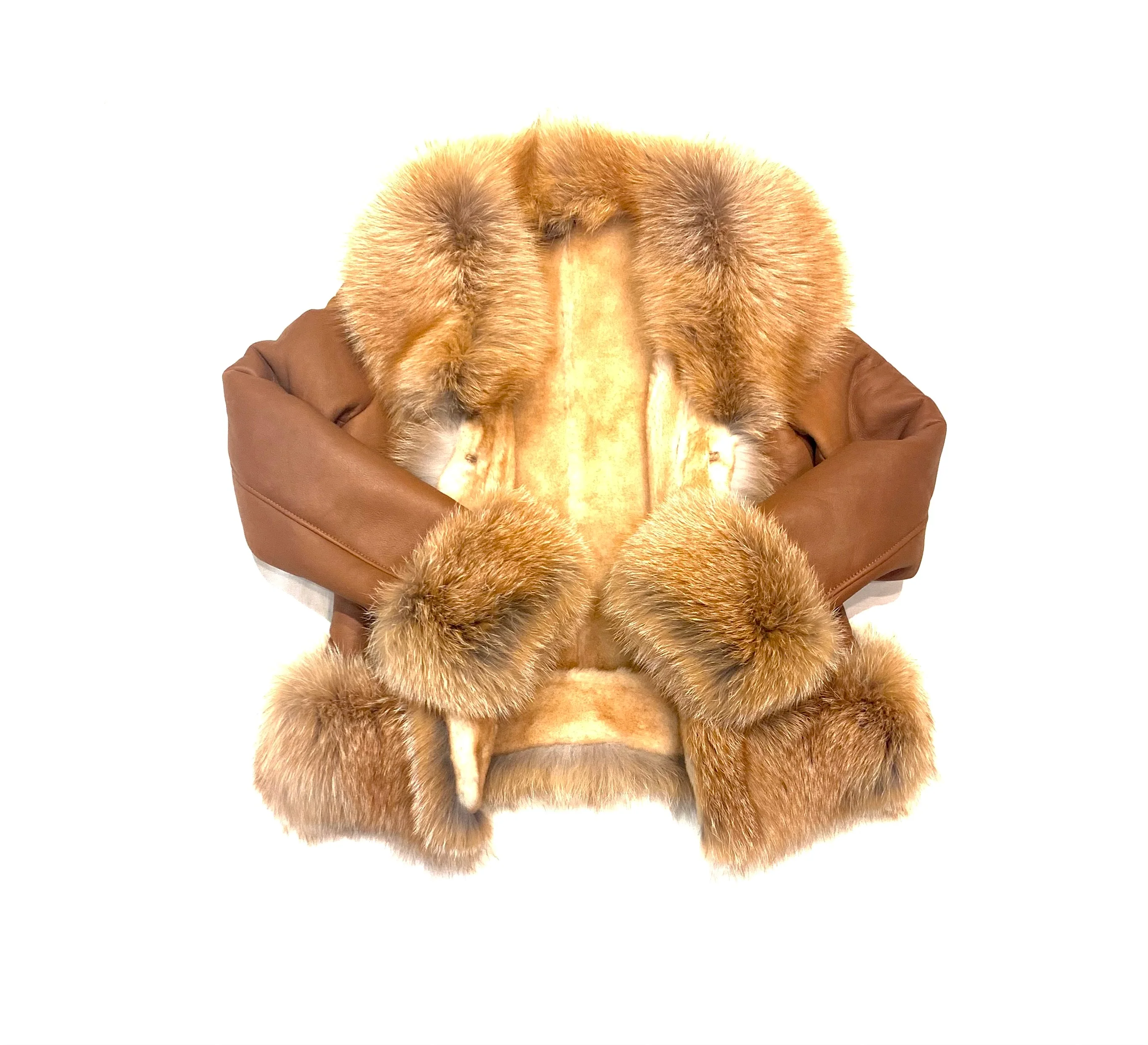 Barya NewYork Ladies Whiskey Oversize Fox Collar Shearling - Image 6