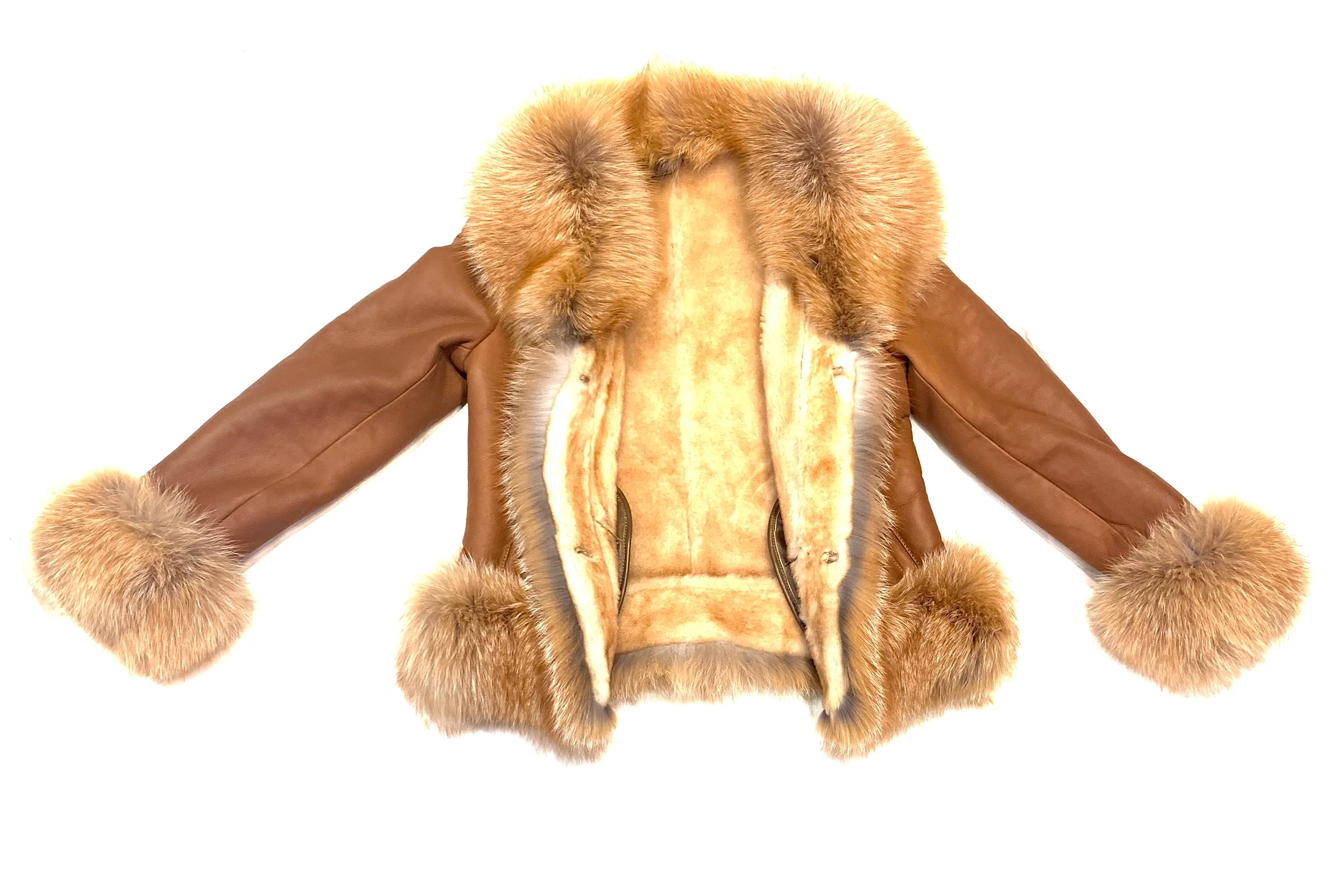 Barya NewYork Ladies Whiskey Oversize Fox Collar Shearling - Image 7