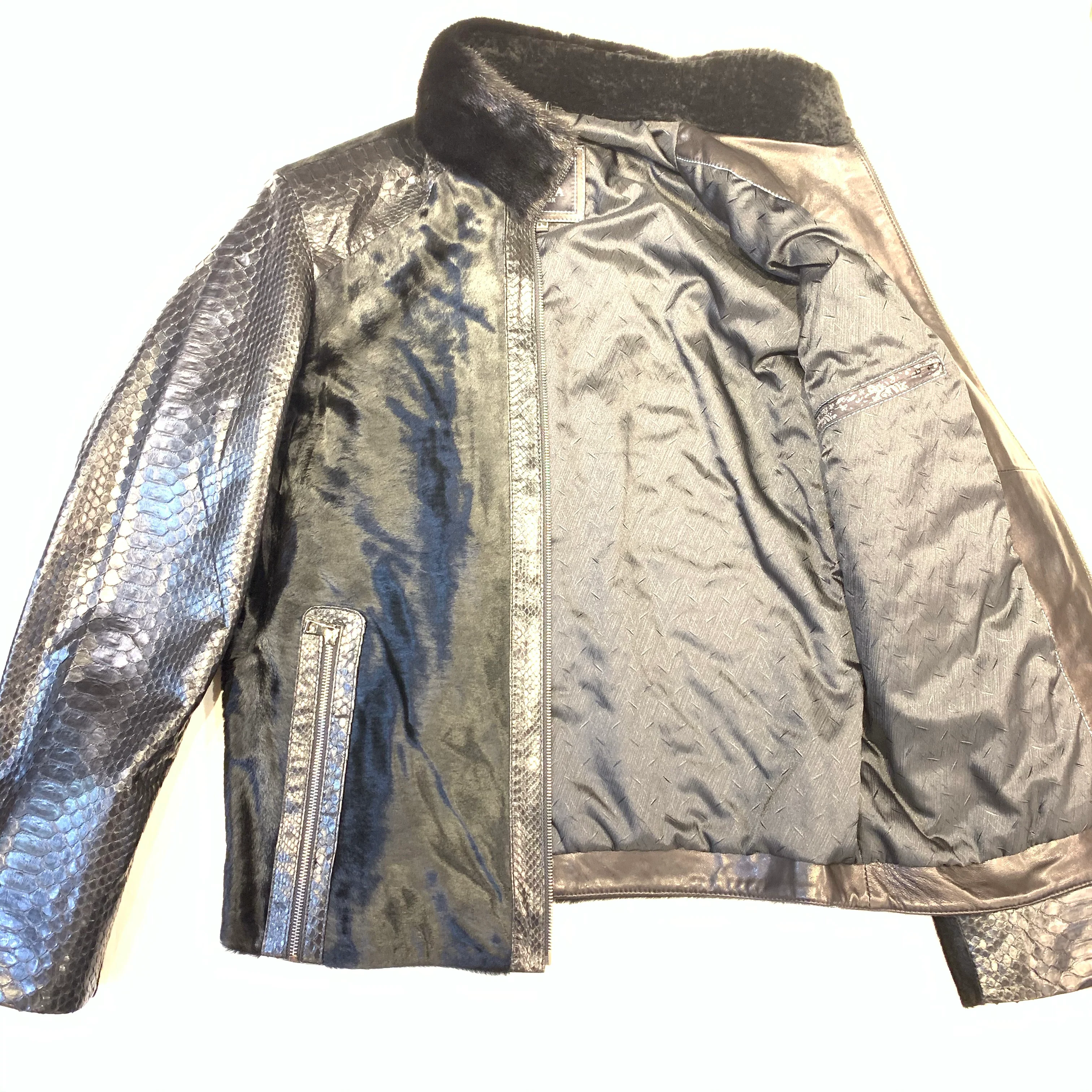 Barya NewYork Mink Collar Python Sleeve Pony Bomber Jacket - Image 3
