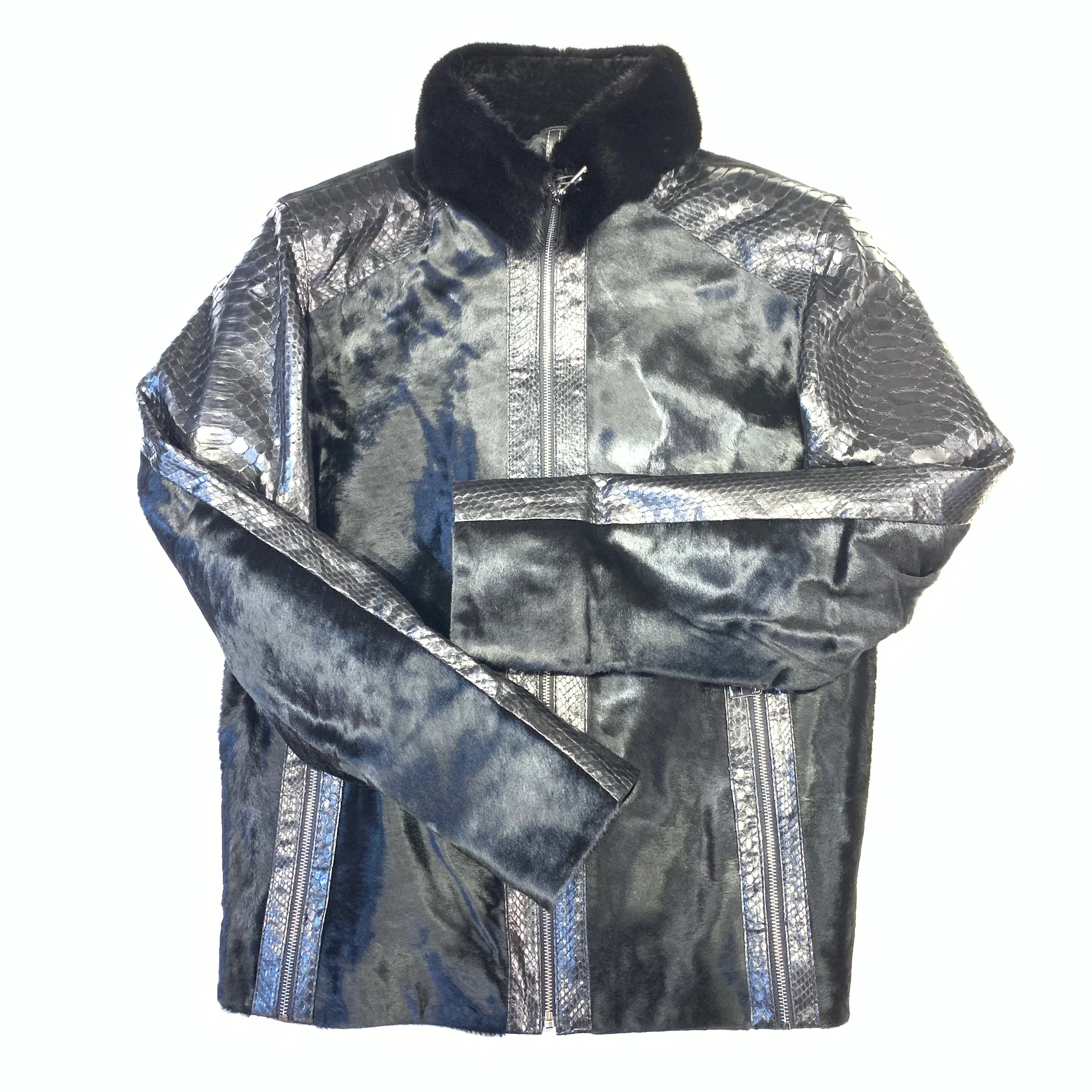 Barya NewYork Mink Collar Python Sleeve Pony Bomber Jacket - Image 4