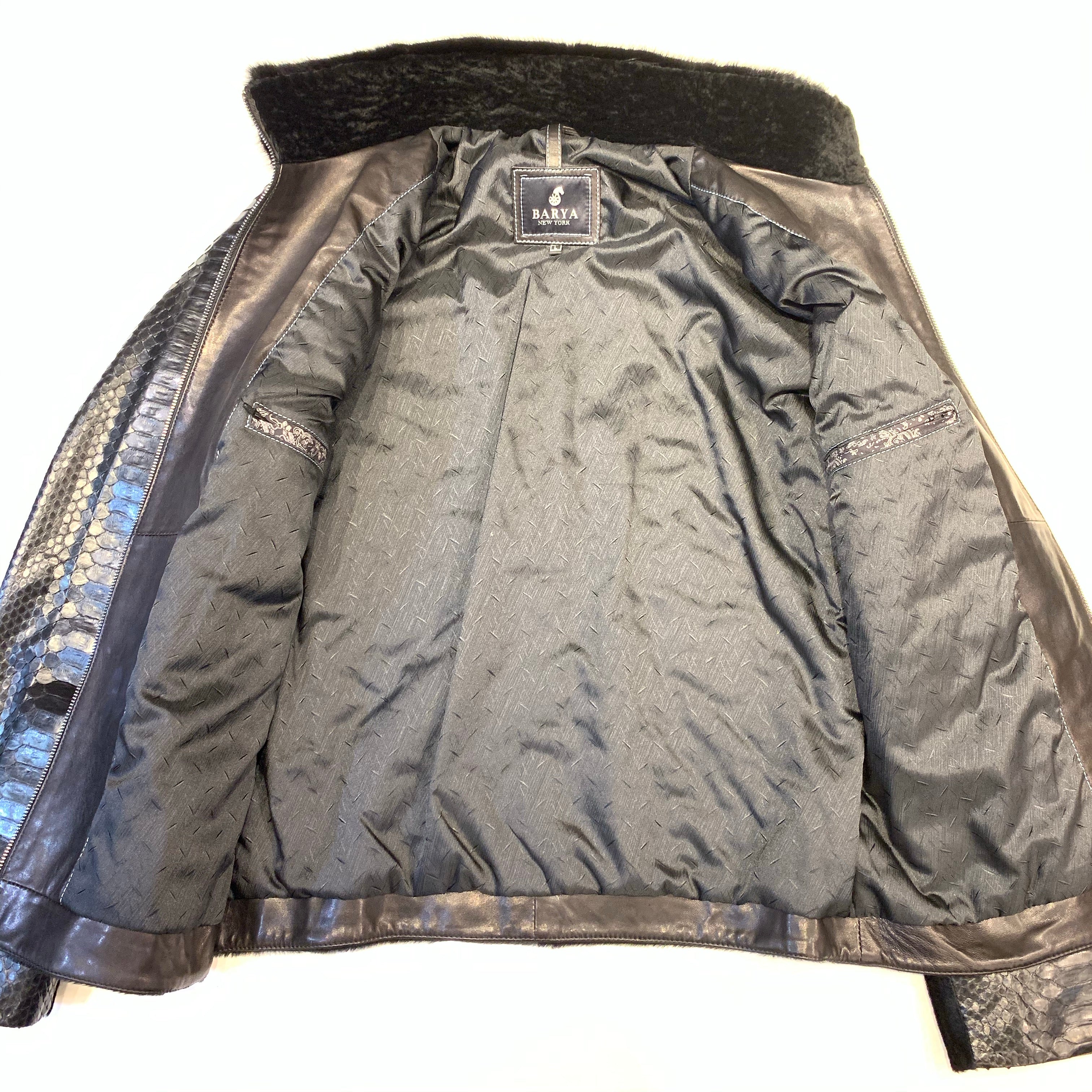 Barya NewYork Mink Collar Python Sleeve Pony Bomber Jacket - Image 5