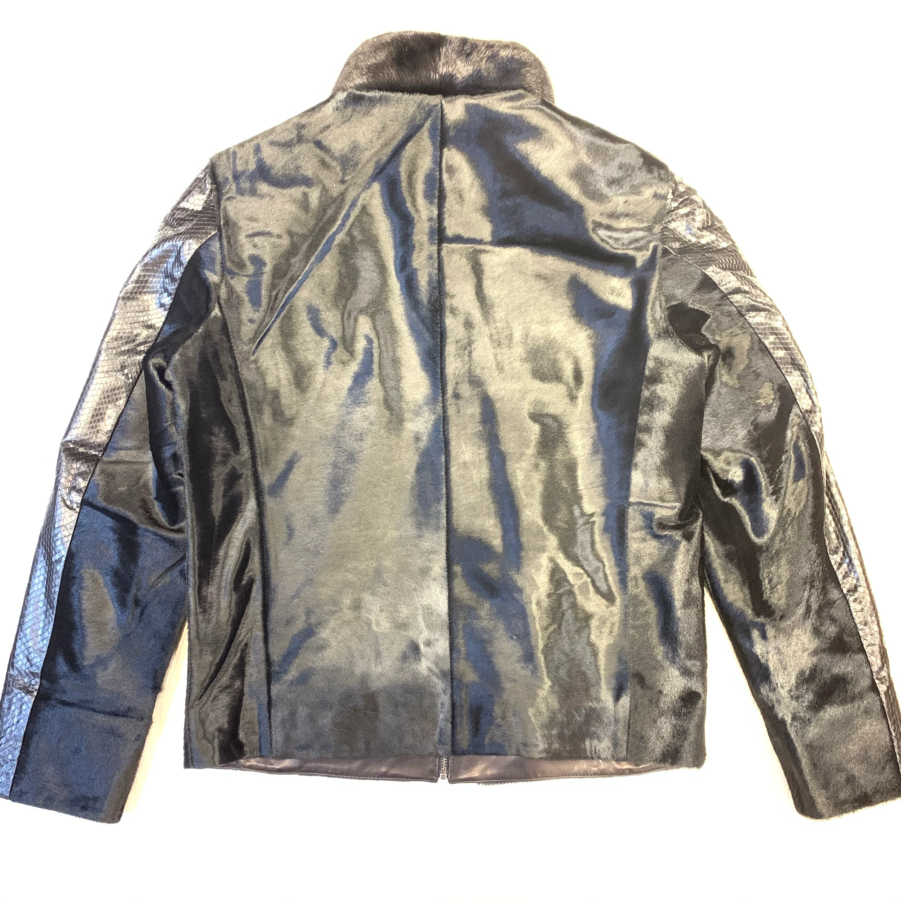 Barya NewYork Mink Collar Python Sleeve Pony Bomber Jacket - Image 6