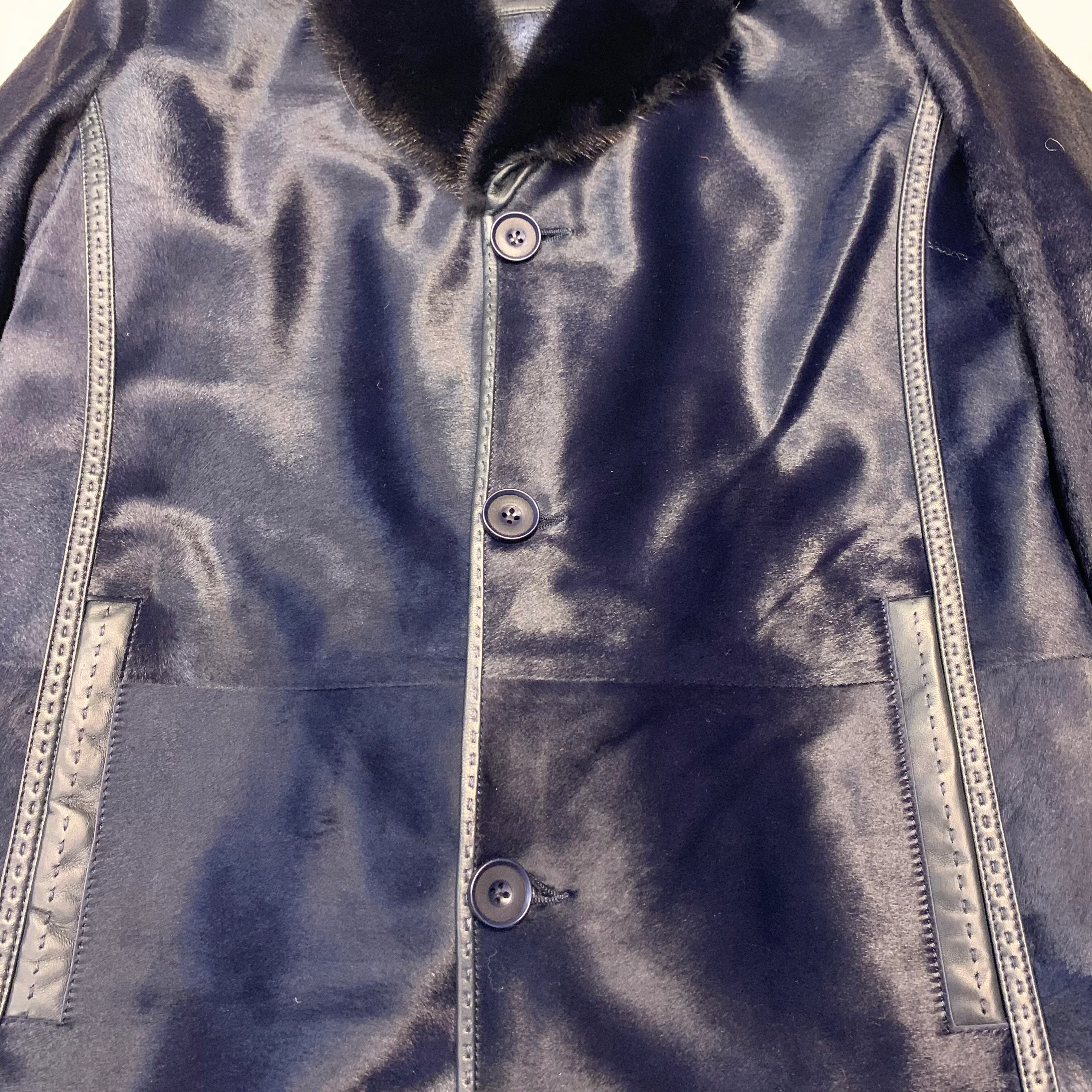 Barya NewYork Navy Pony Hair Mink Collar Peacoat - Image 4
