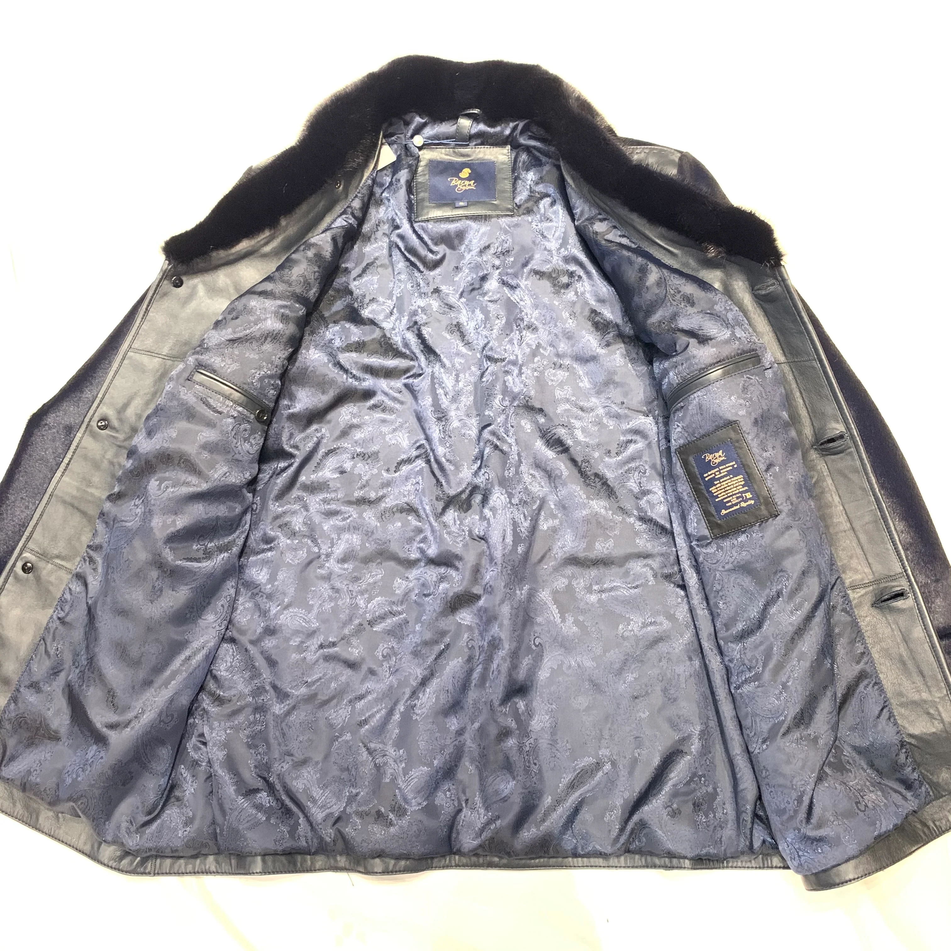 Barya NewYork Navy Pony Hair Mink Collar Peacoat - Image 6