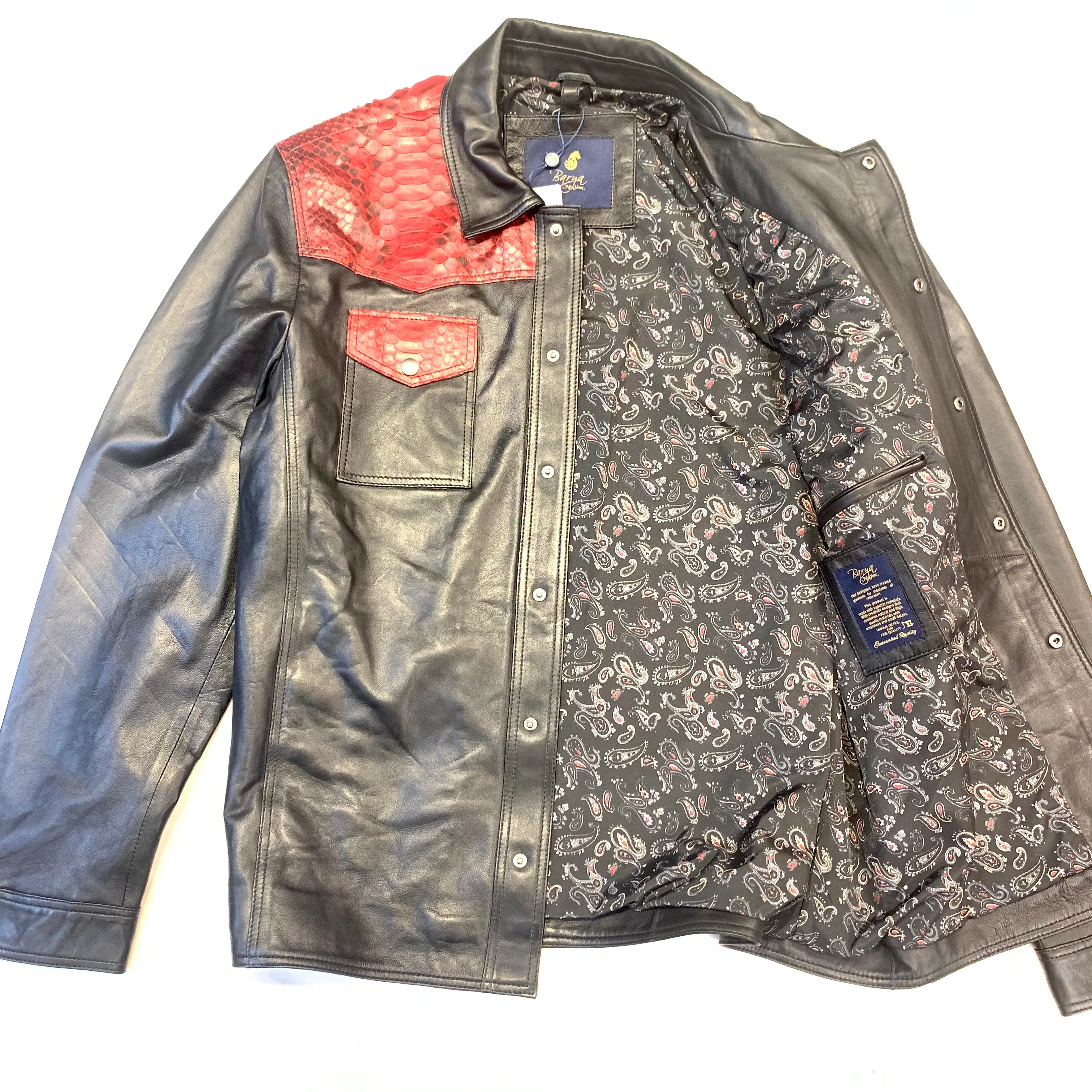 Barya NewYork Red/Black Python Snakeskin Button-Up Shirt - Image 2