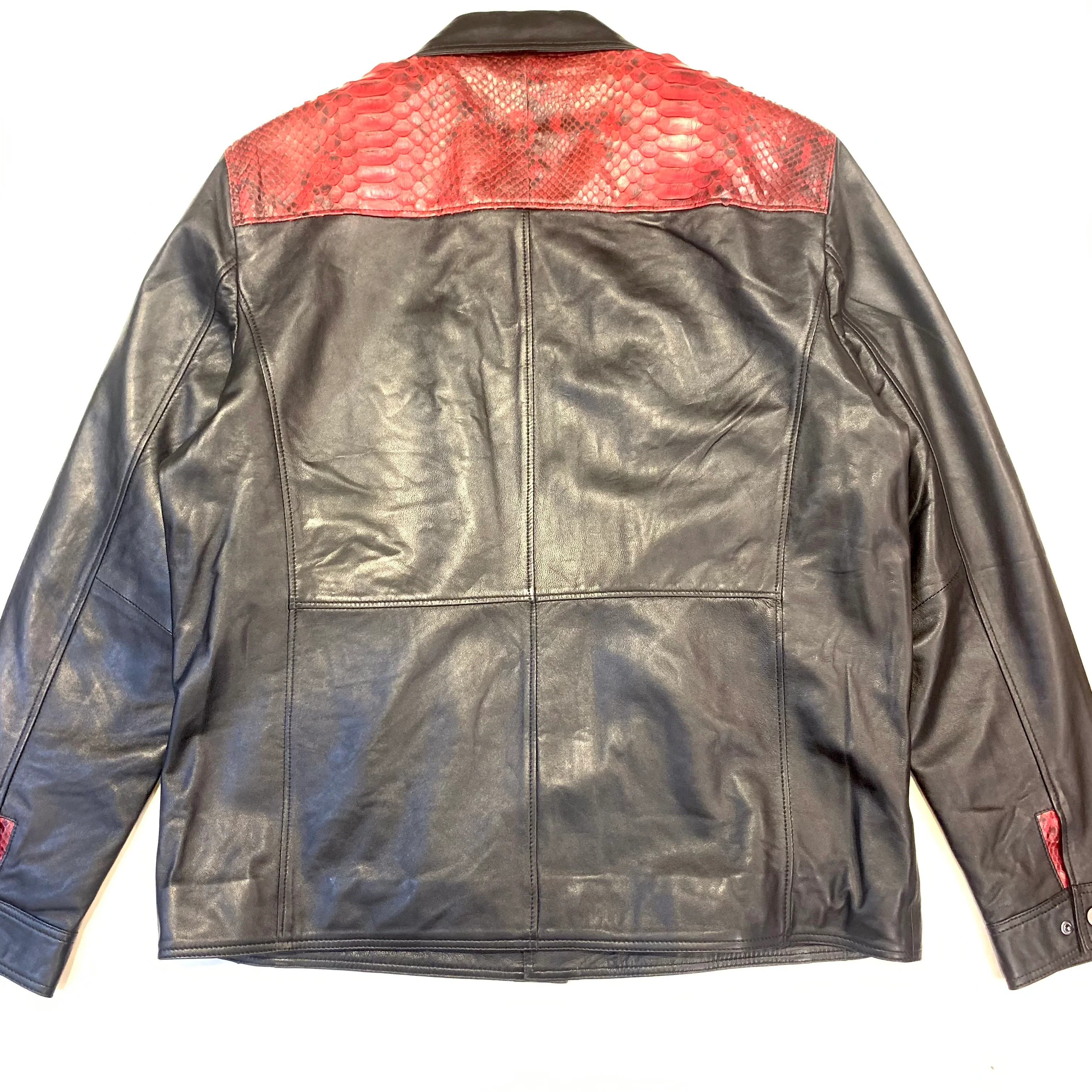 Barya NewYork Red/Black Python Snakeskin Button-Up Shirt - Image 5