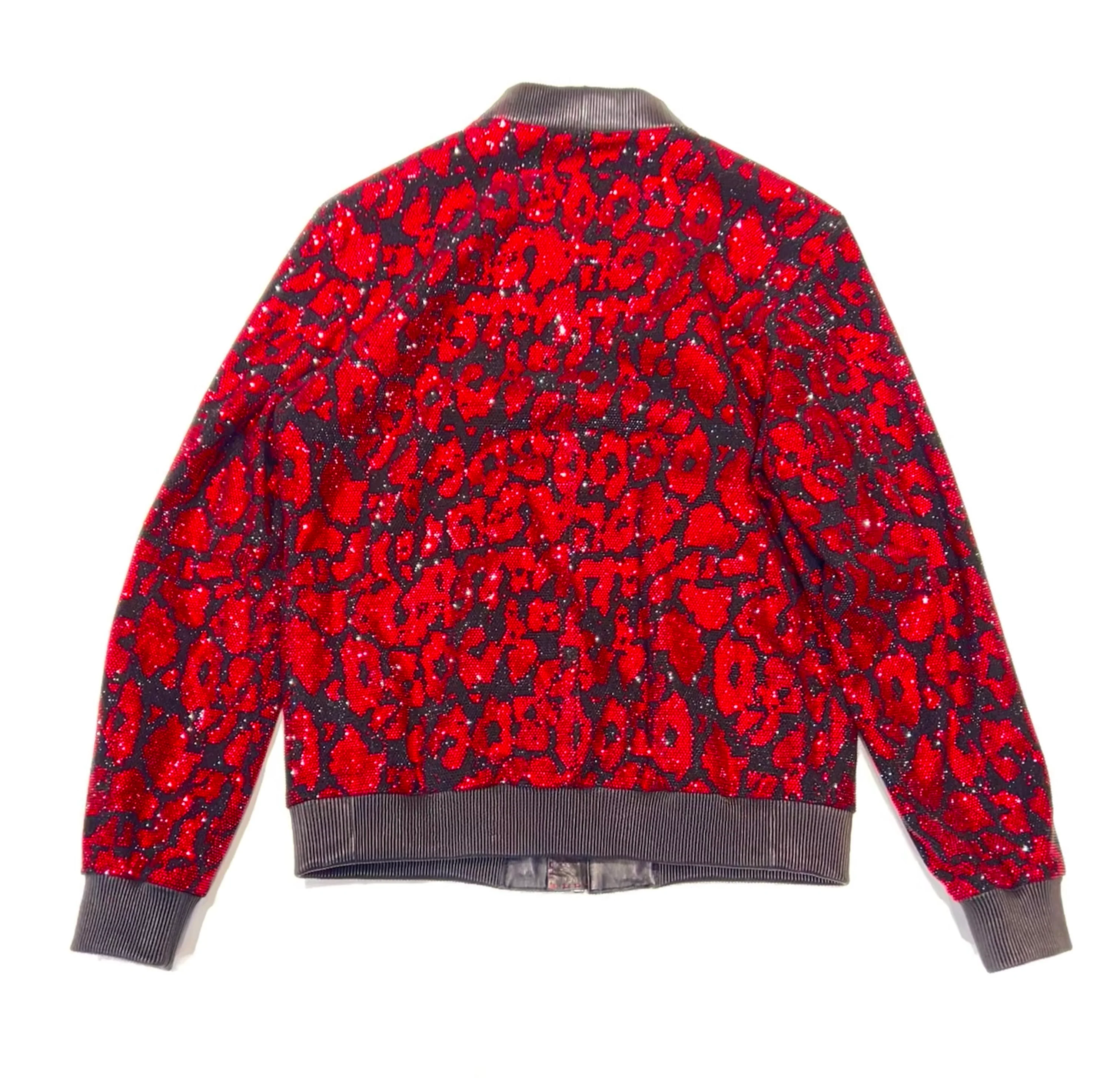 Barya NewYork Red Black Crystal Bomber Jacket - Image 3