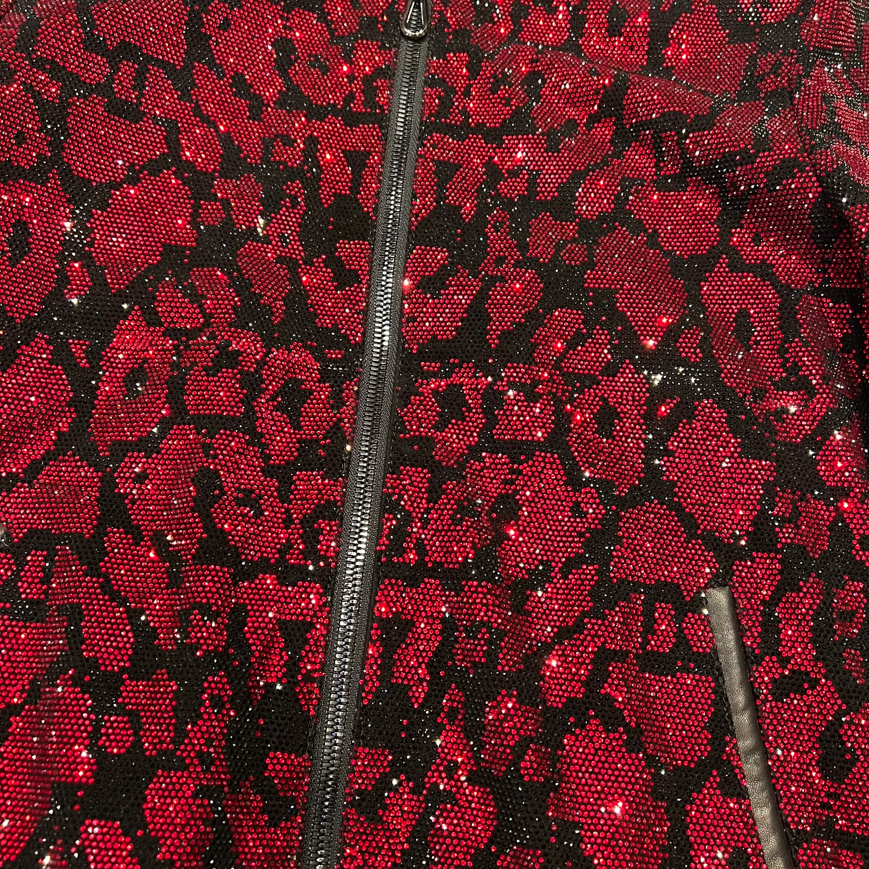 Barya NewYork Red Black Crystal Bomber Jacket - Image 4