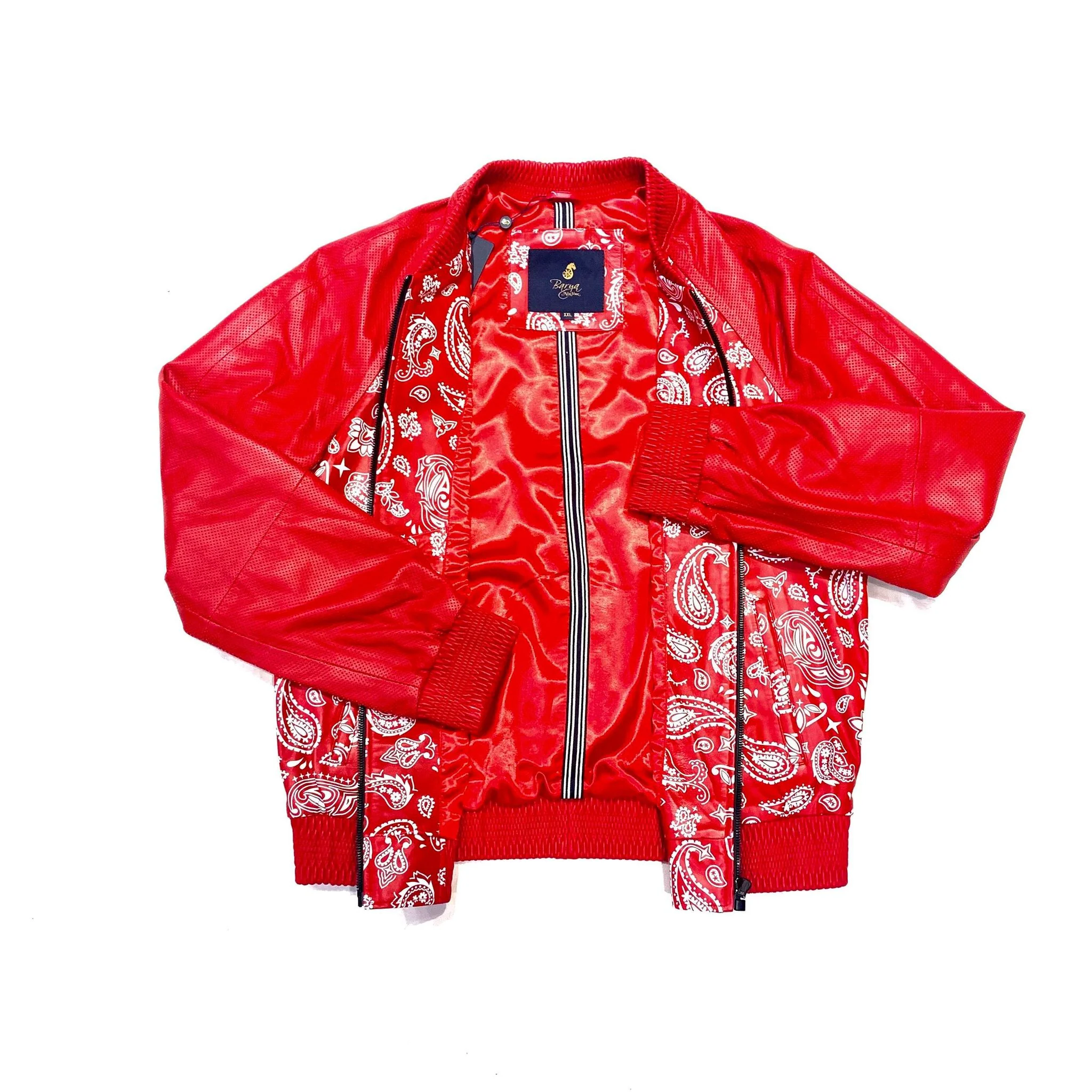 Barya NewYork Red Paisley Lambskin Bomber Jacket - Image 4