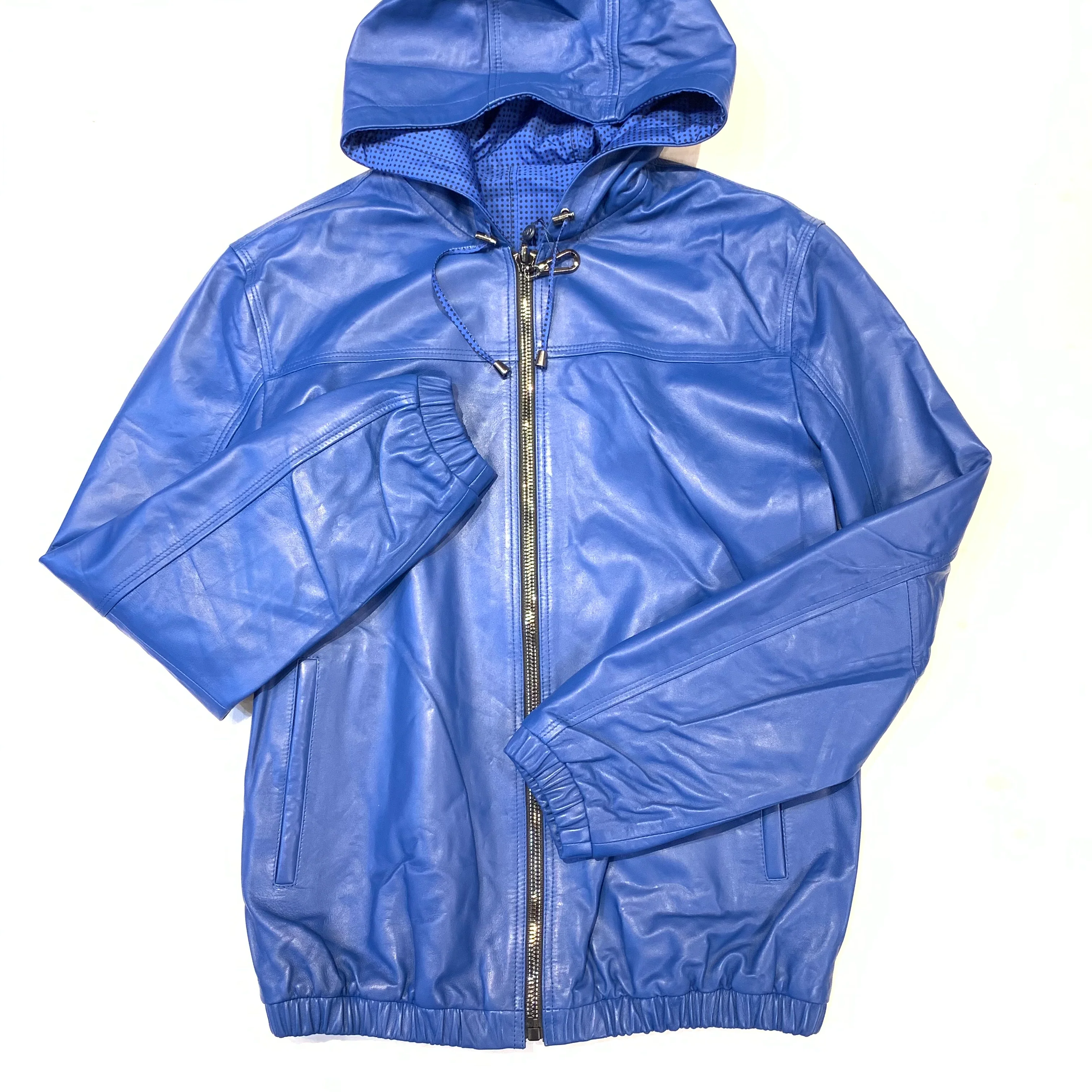 Barya NewYork Royal Blue Reversible Lambskin Hoodie Jacket - Image 4