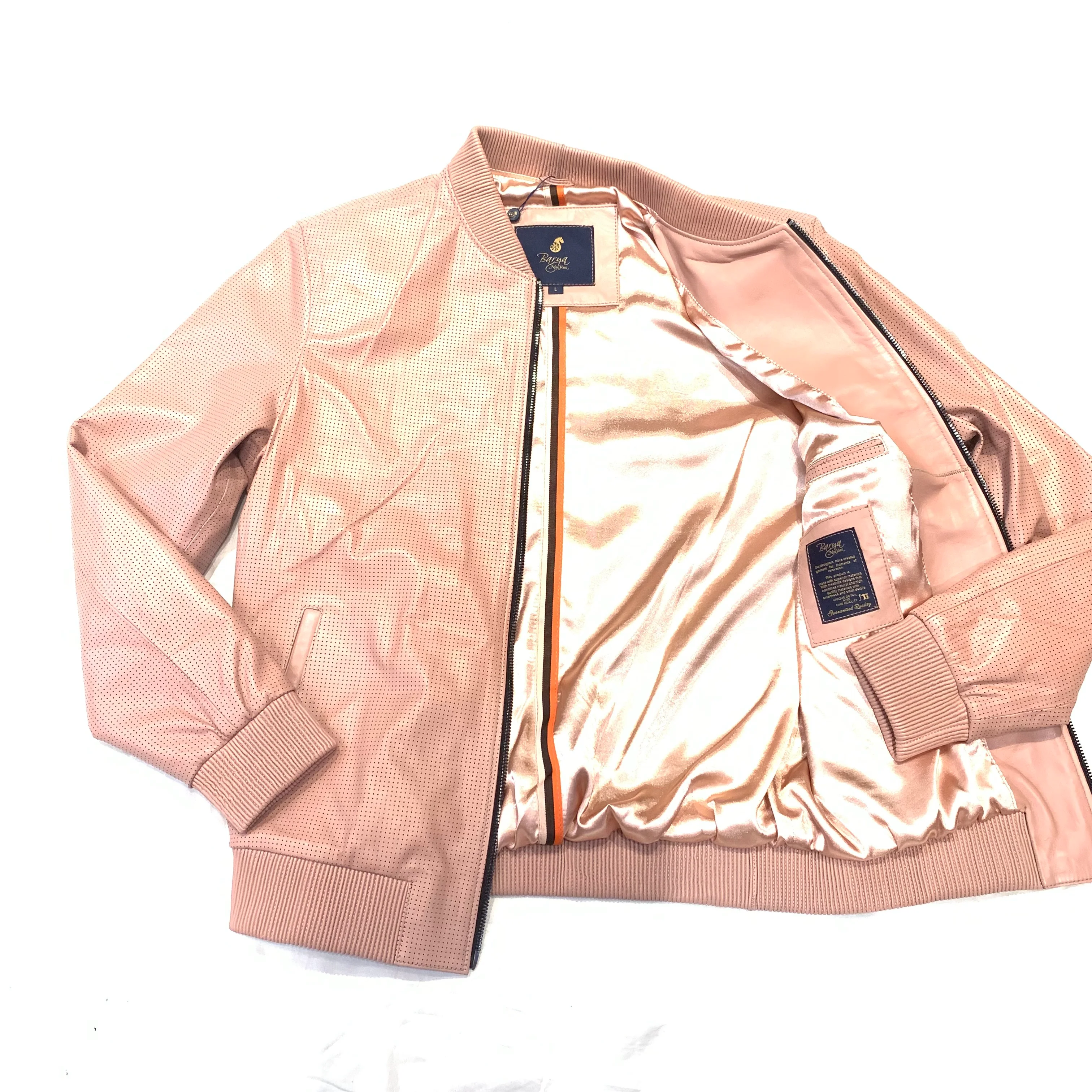 Kashani Salmon Perforated Lambskin Bomber Jacket - Image 4