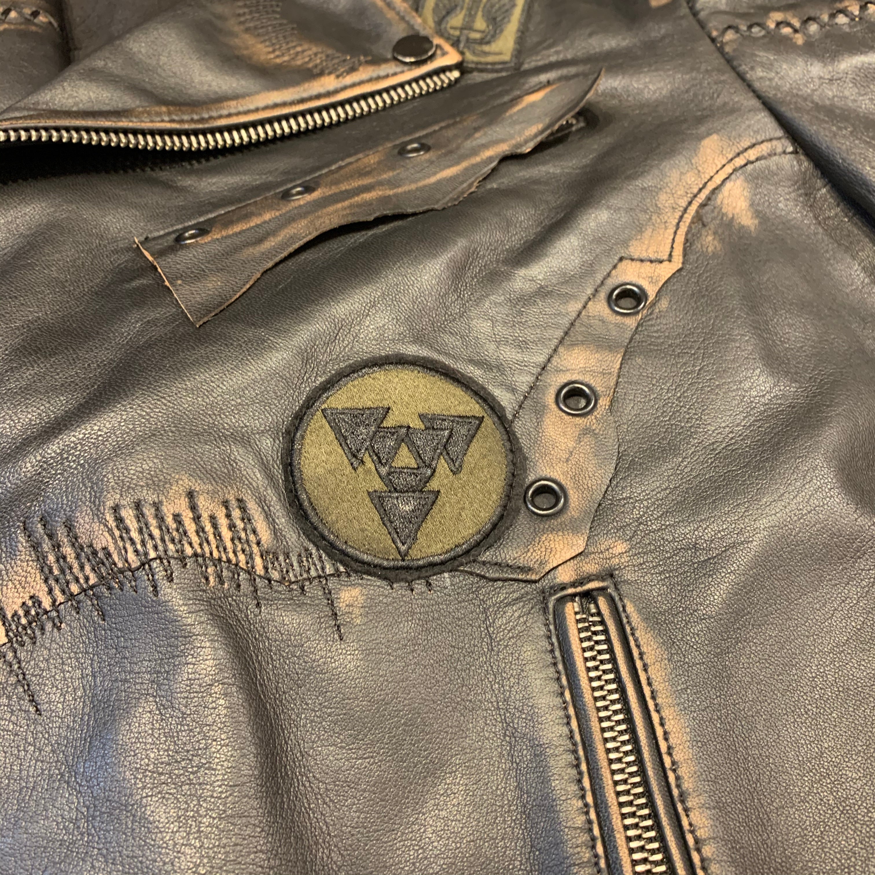 Barya NewYork Caution Patched Lambskin Biker Jacket - Image 3